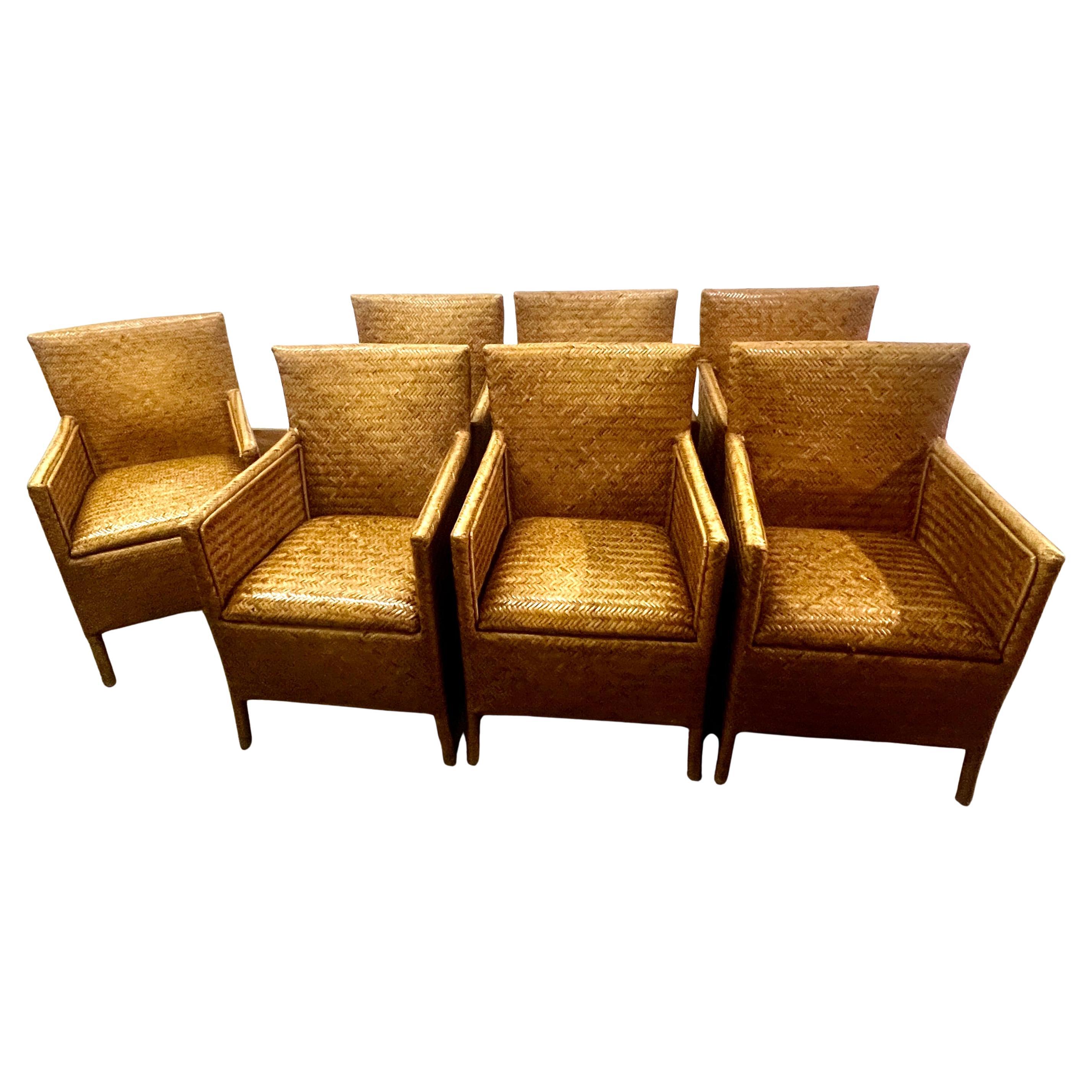 Organique 7 Fauteuils en rotin tressé dans le style de Ralph Lauren en vente