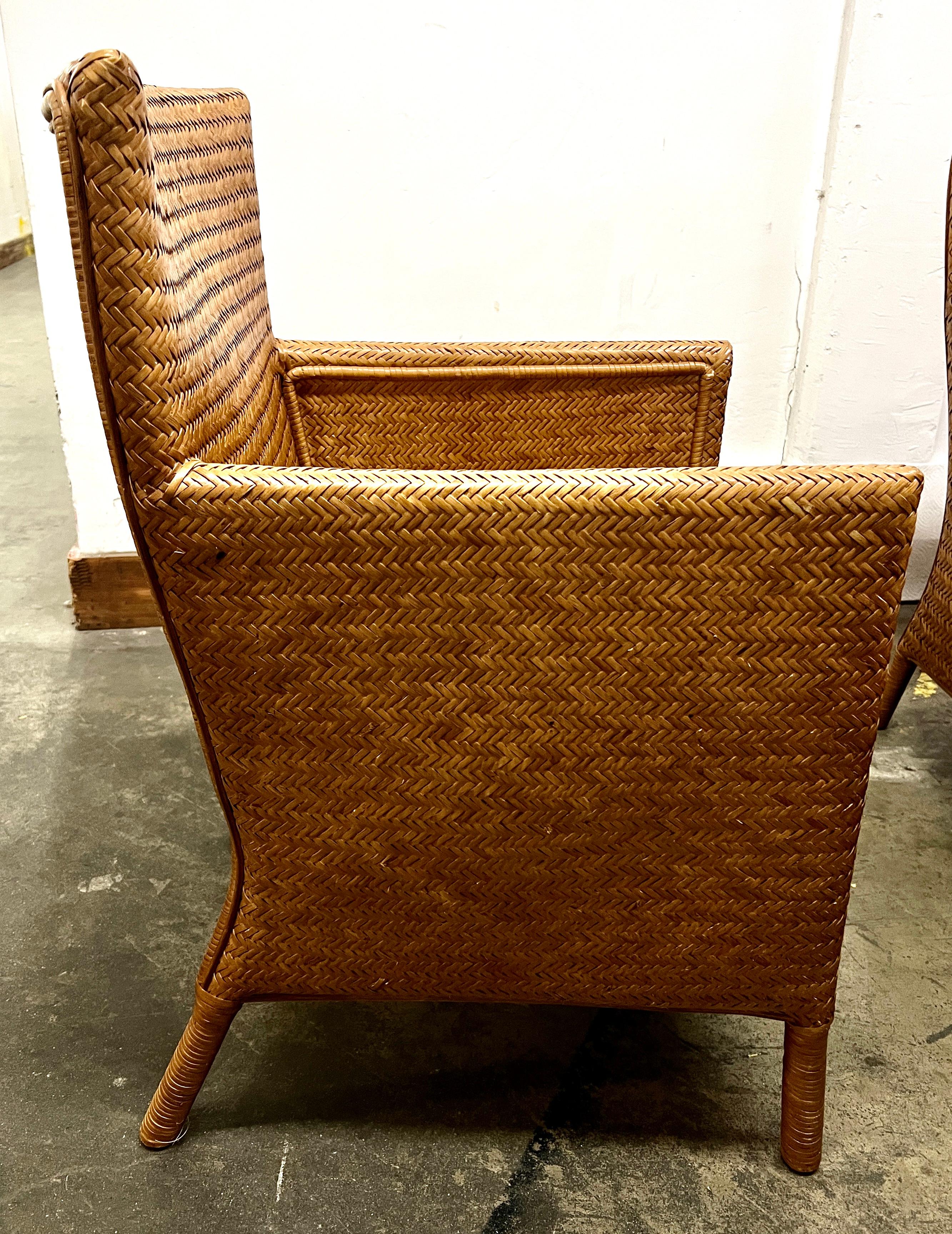 Rotin 7 Fauteuils en rotin tressé dans le style de Ralph Lauren en vente