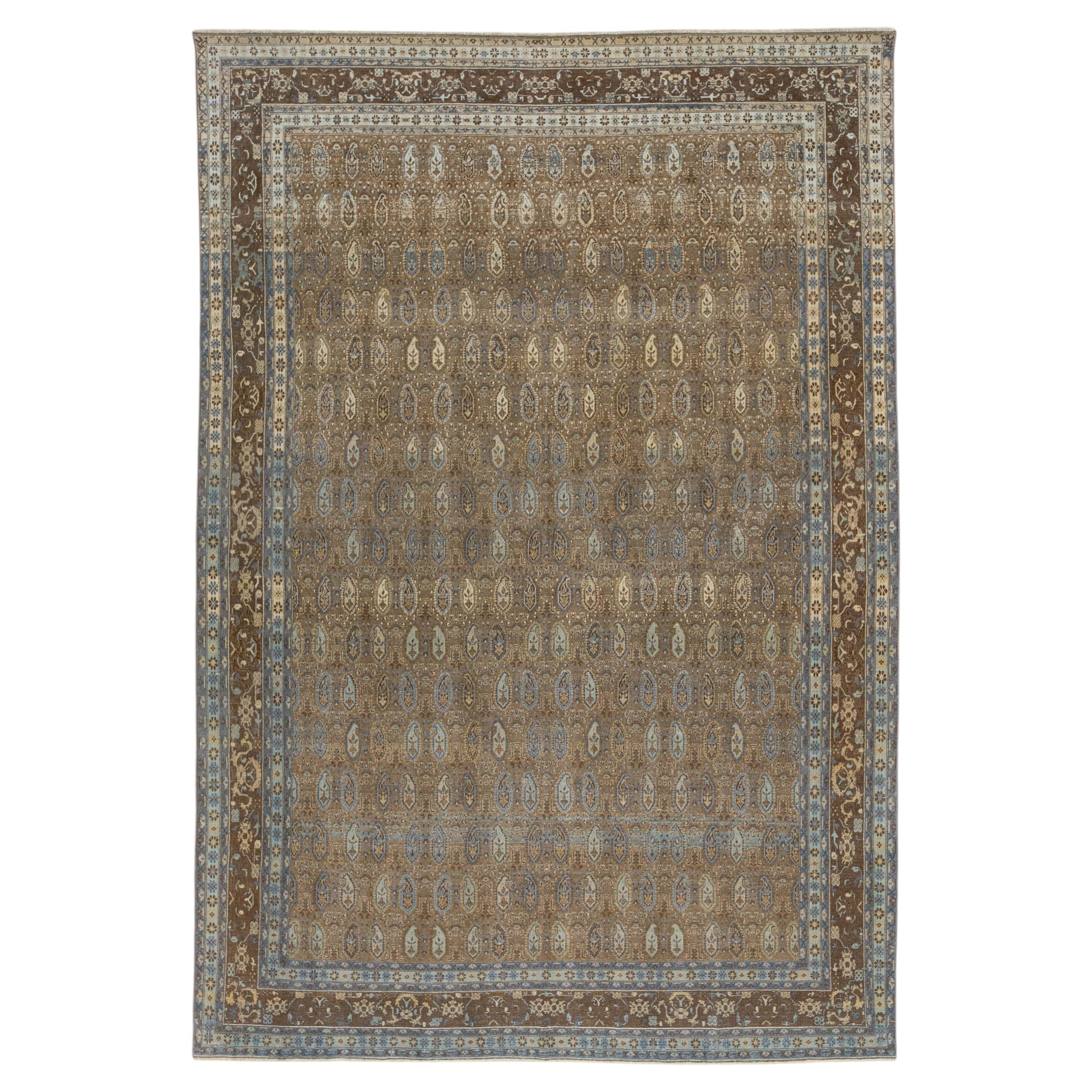 7 x 10 Antique Indian Agra Rug with All-Over Boteh Design In Brown