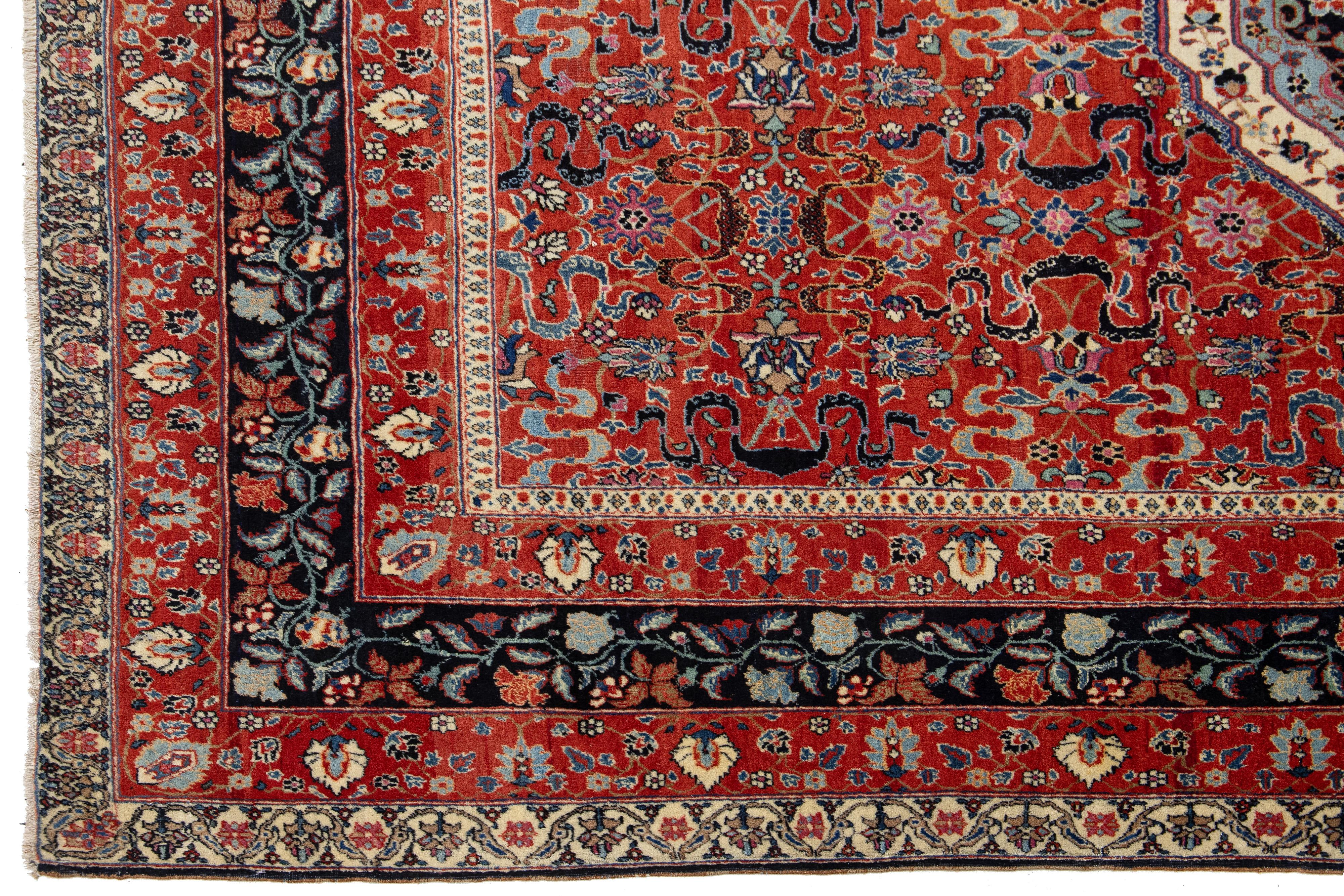 7 x 10 Antiker persischer Kashan Handgefertigter Allover-Wollteppich in Rot (20. Jahrhundert) im Angebot