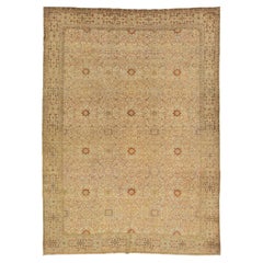 7 x 10 Antique Tabriz Persian Rug All-Over Pattern In Neutral Cream Color