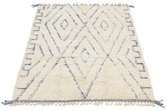 7 x 10 Modern Moroccan Style Ivory Wool Rug With Geometric Pattern