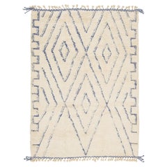7 x 10 Modern Moroccan Style Ivory Wool Rug With Geometric Pattern
