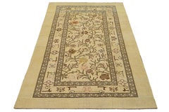 7 x 12 Modern Revival Wool Rug Handmade In Tan With Floral Pattern