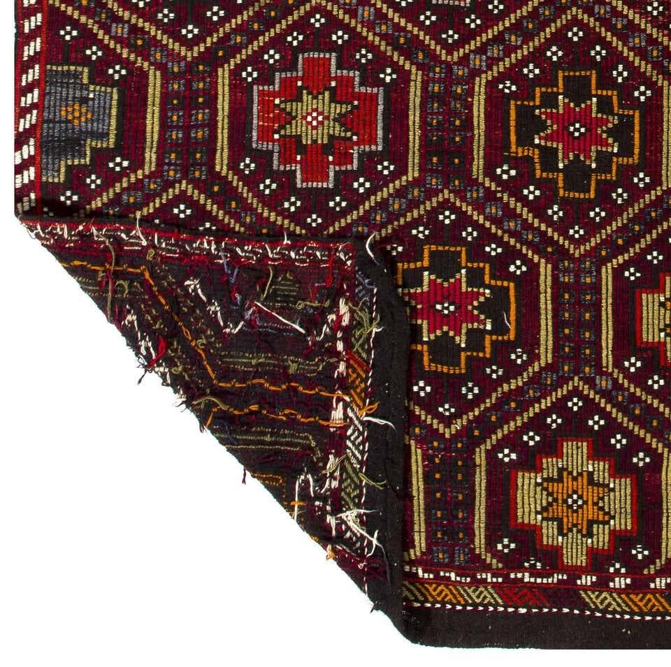 Mid-20th Century 7x12.4 Ft Vintage Turkish Jajim Kilim Rug. One of a Kind Hand-Woven Wool Carpet For Sale