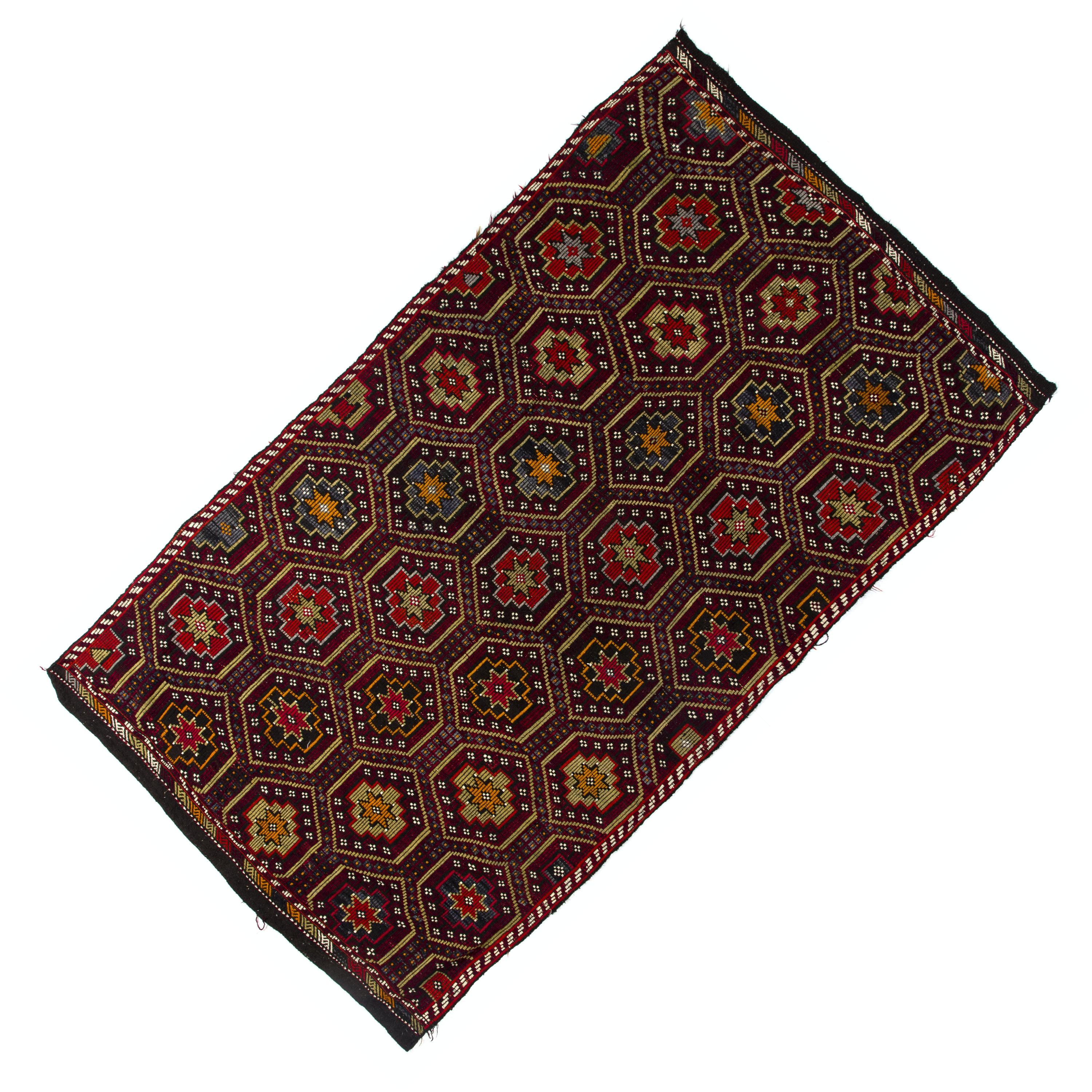 7x12.4 Ft Vintage Turkish Jajim Kilim Rug. One of a Kind Hand-Woven Wool Carpet For Sale 1