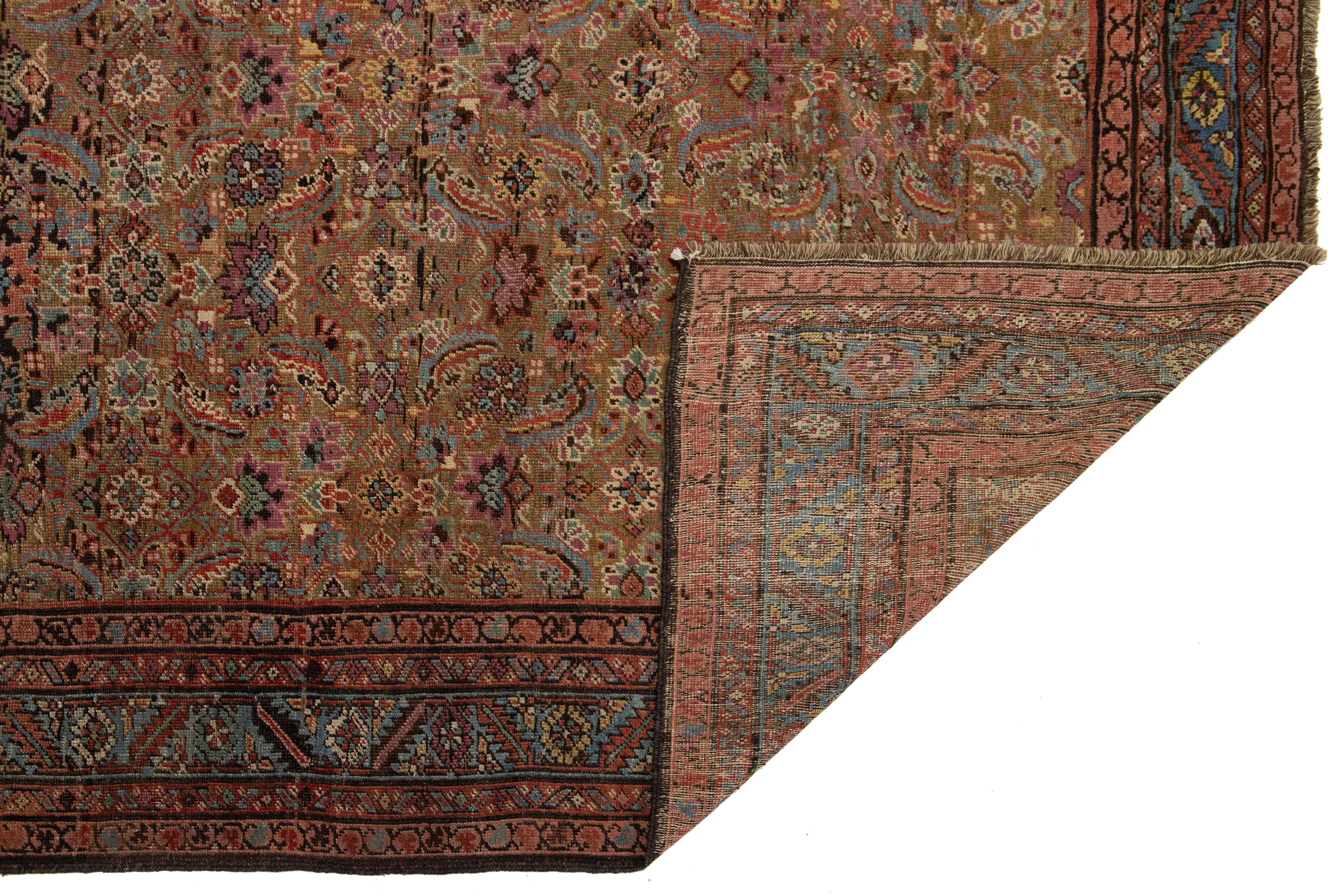 Islamic 7 x 15 Antique Bakshaeish Persian Wool Rug In Brown With Allover Floral Design For Sale