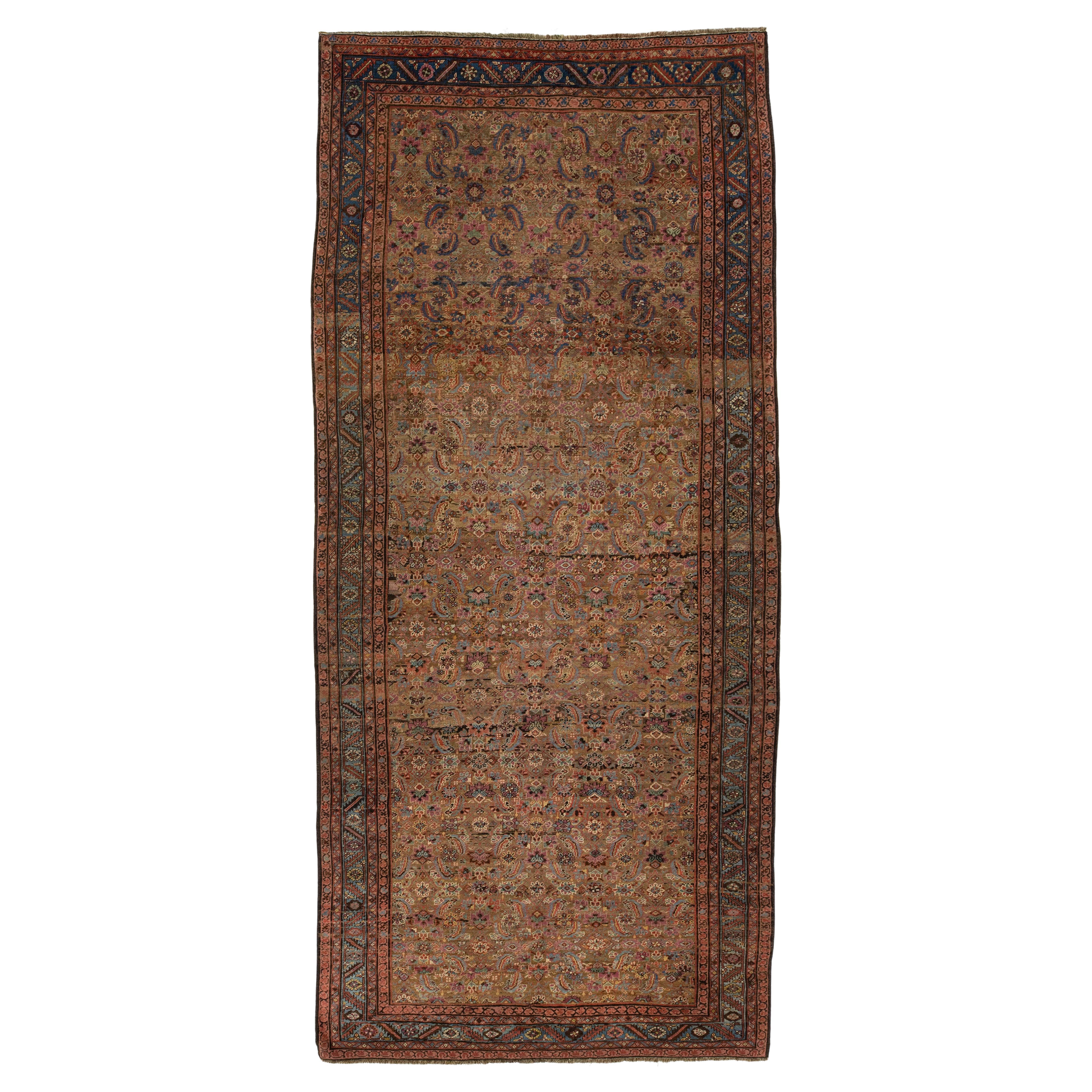 7 x 15 Antik Bakshaeish Persisch Wollteppich In Brown Mit Allover Floral Design