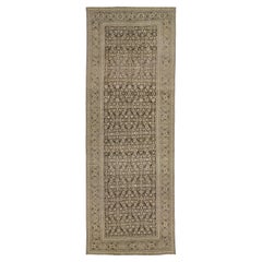 7 x 19 Antique Malayer Wool Rug In Warm Beige Features a Floral Persian Detail