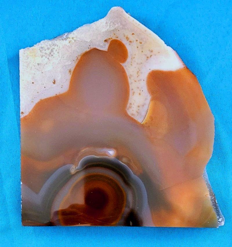 FINAL REDUCTION  7 x 6.5 x .75 inch Agate (or Onyx?) Slab with crystal/druzy areas 
UPDATE: Due to agreement with 1stDibs, we'll be staying through the end of the year.
We believe this to be agate; it measures about 7 x 6.5 x 3/4 inch. Whether it