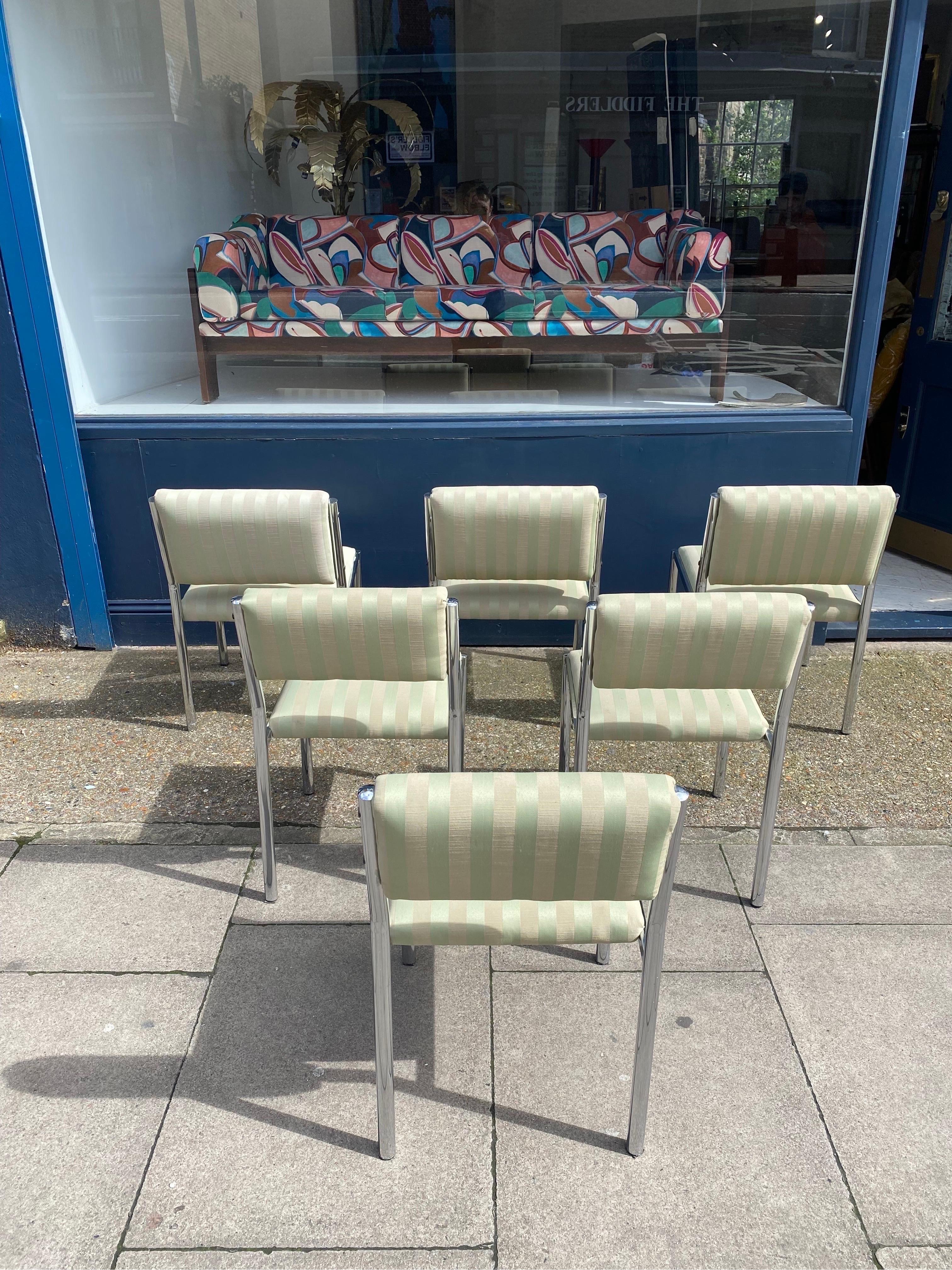 4 x Chrome Dining Chairs 1970s Hollywood Regency Modernist Vintage Table Italian 9