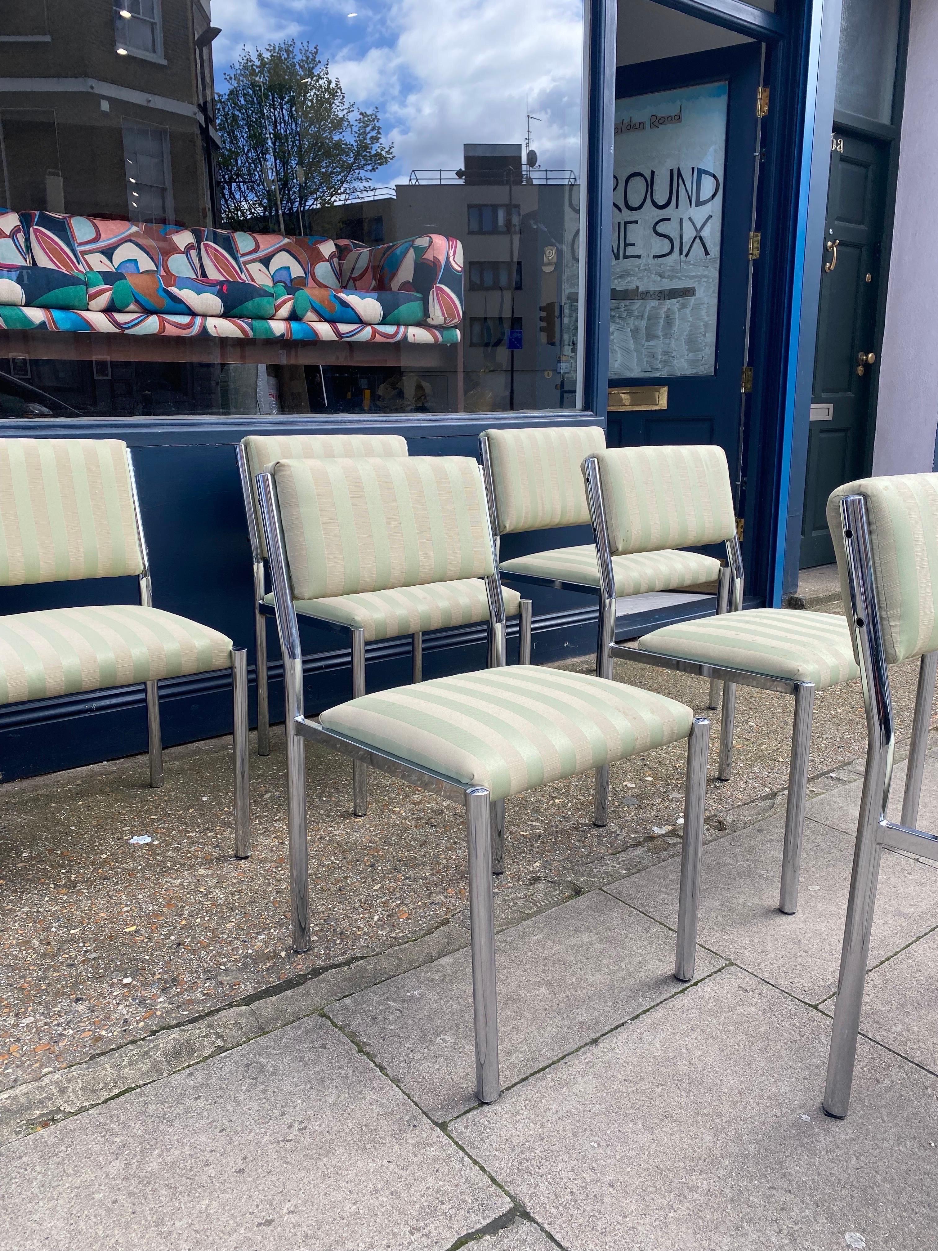 7 x Chrome Dining Chairs 1970s Hollywood Regency Modernist Vintage Table Italian For Sale 3