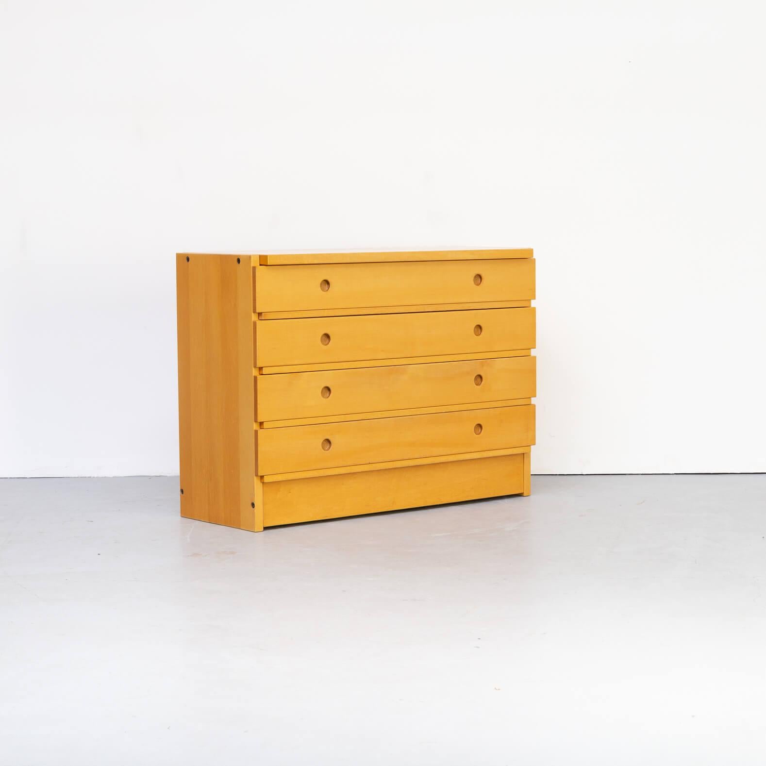 Mid-Century Modern 70 Beech Wood 4 Drawer Cabinet for Ibisco For Sale