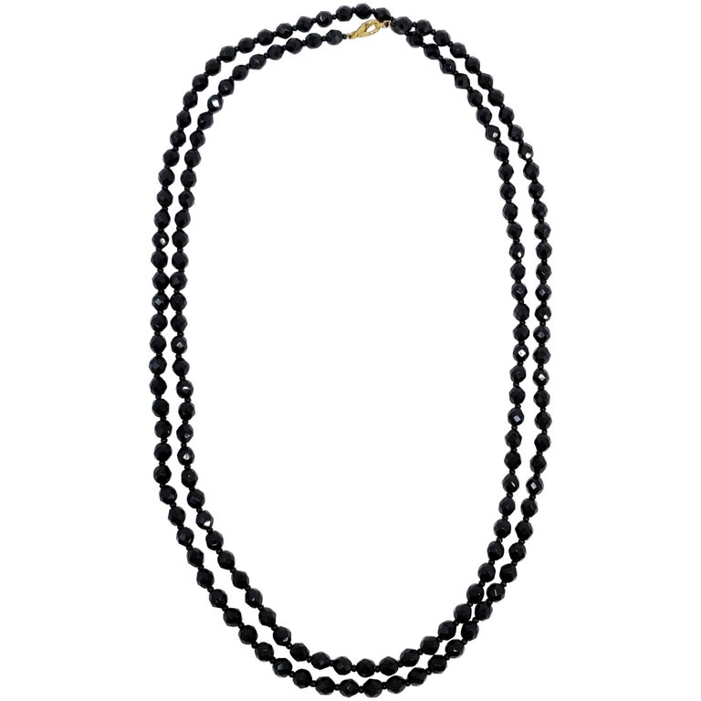 Sautoir Vintage Perles De Cristal Noir à Facettes – Collier élégant Occasion – Style Rétro