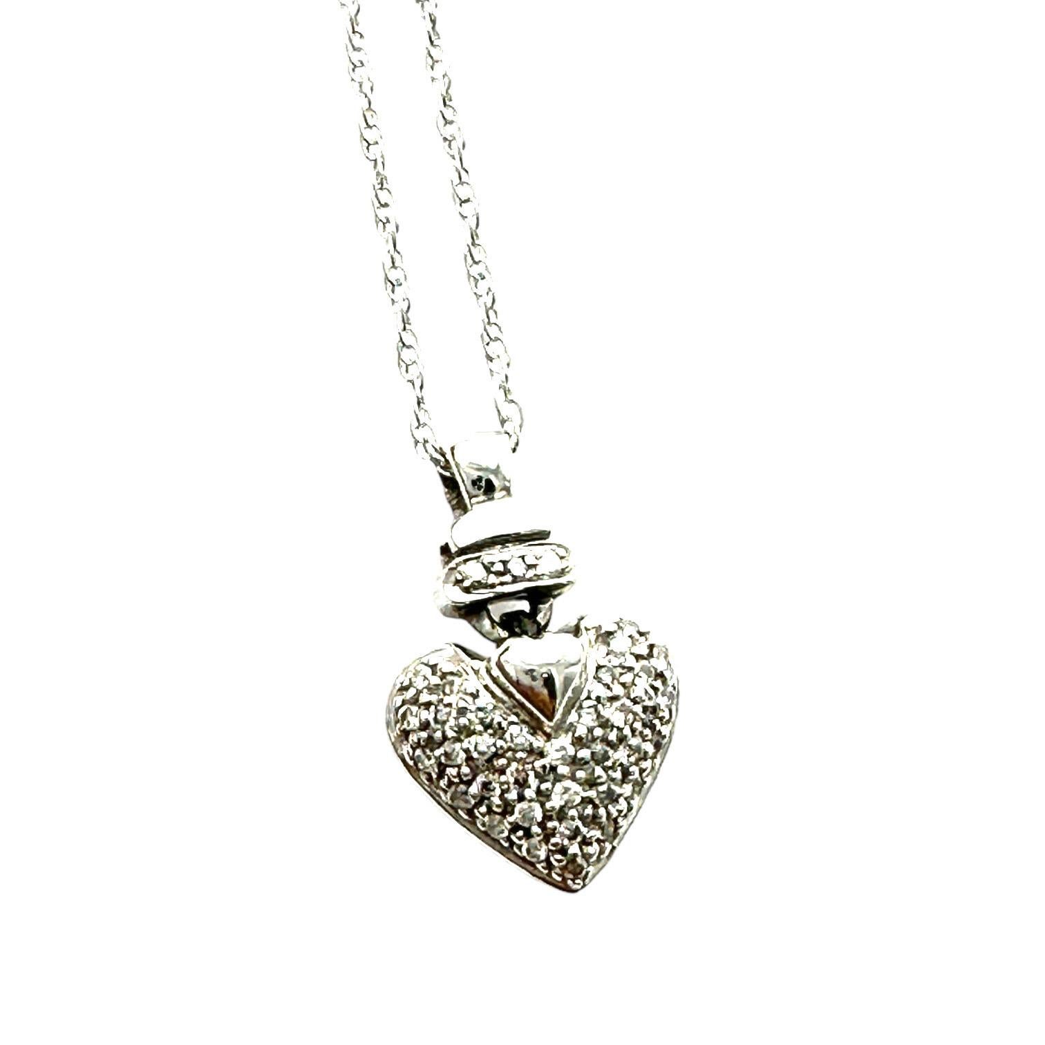 Contemporary .70 Carat 14Kt White Gold Pave Puffed Diamond Heart 1/2