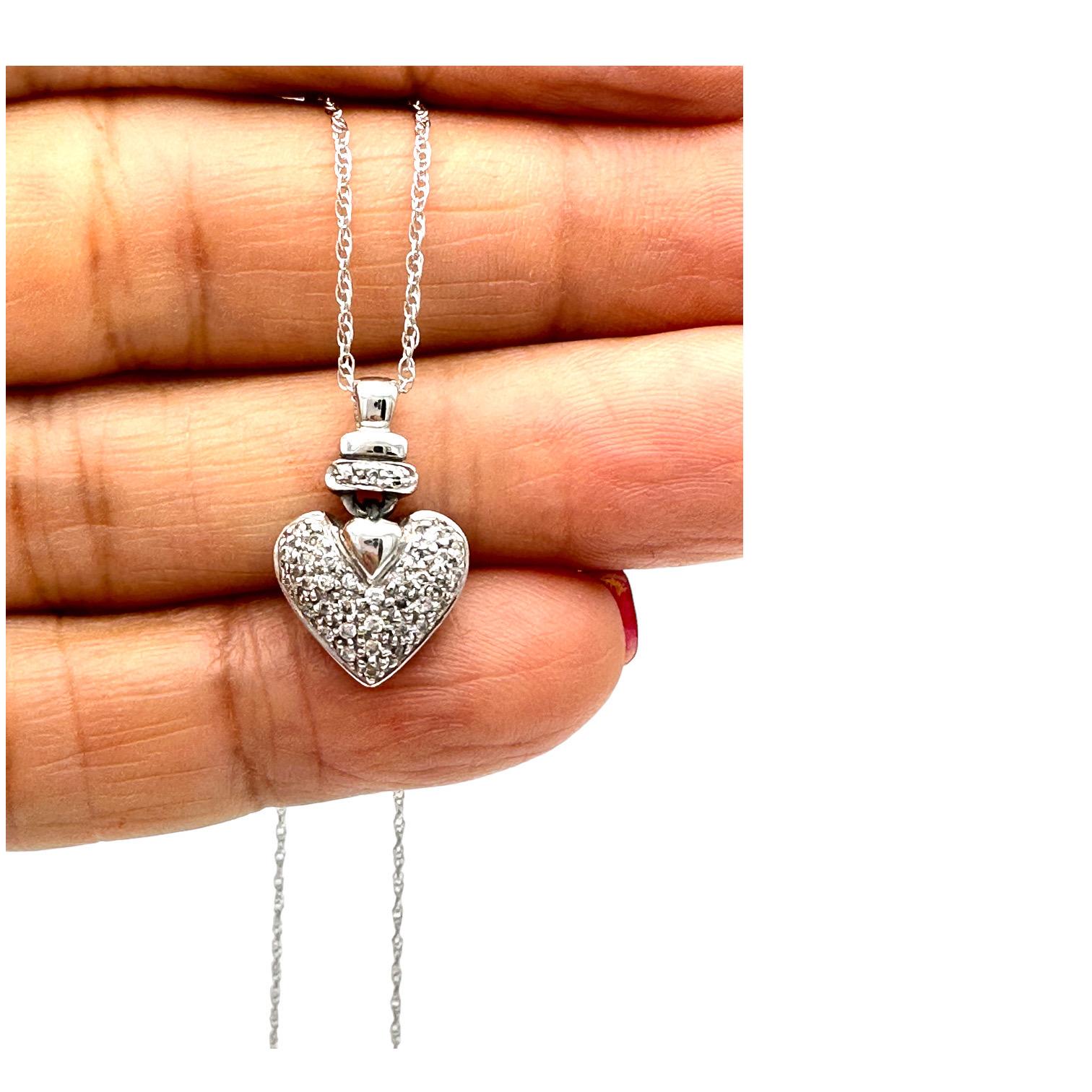 Women's or Men's .70 Carat 14Kt White Gold Pave Puffed Diamond Heart 1/2