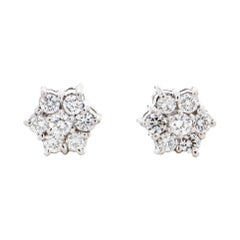 .70 Carat 18 Karat White Gold Diamond Flower Cluster Stud Earrings