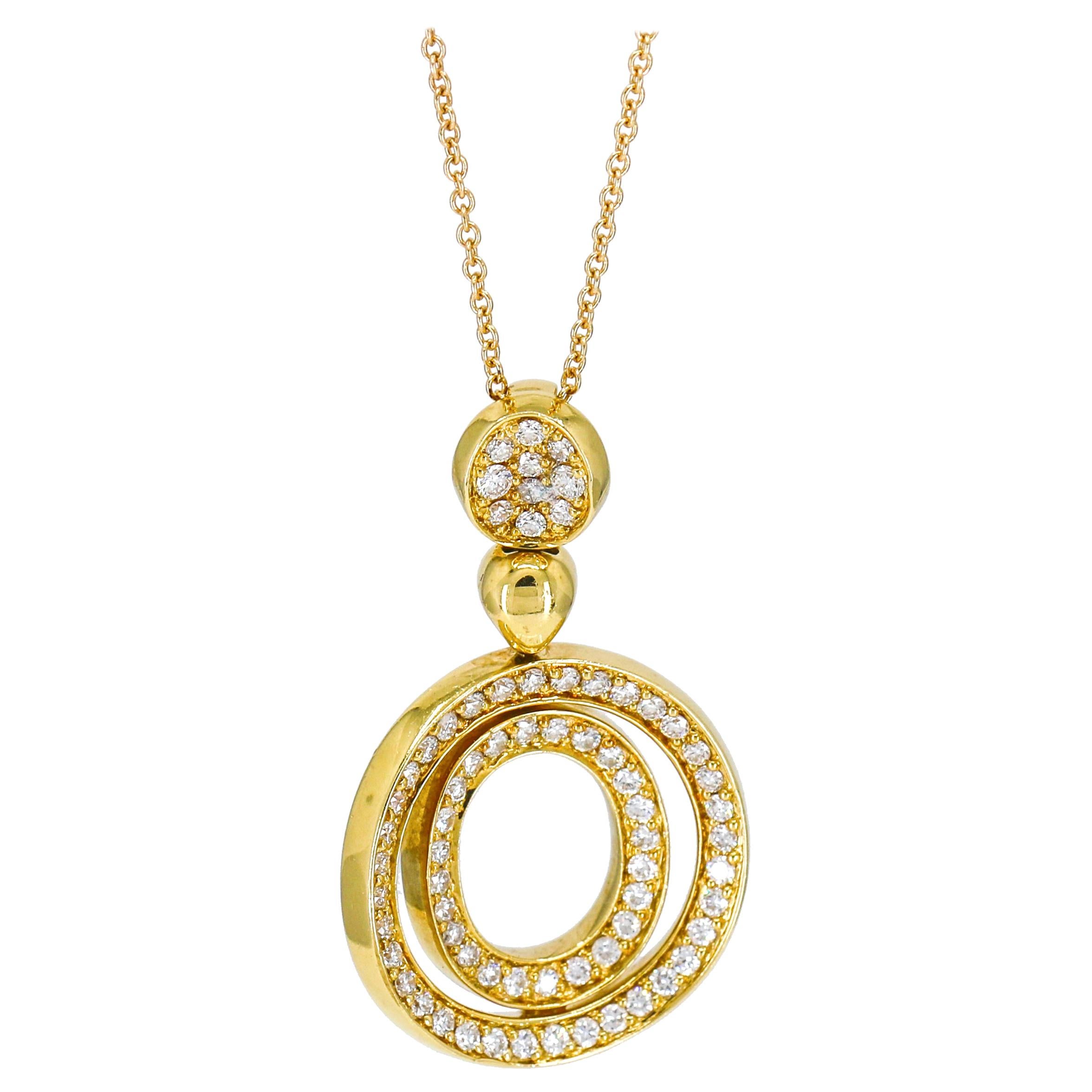 .70 Carat 18 Karat Yellow Gold Diamond Round Drop Pendant Necklace For Sale