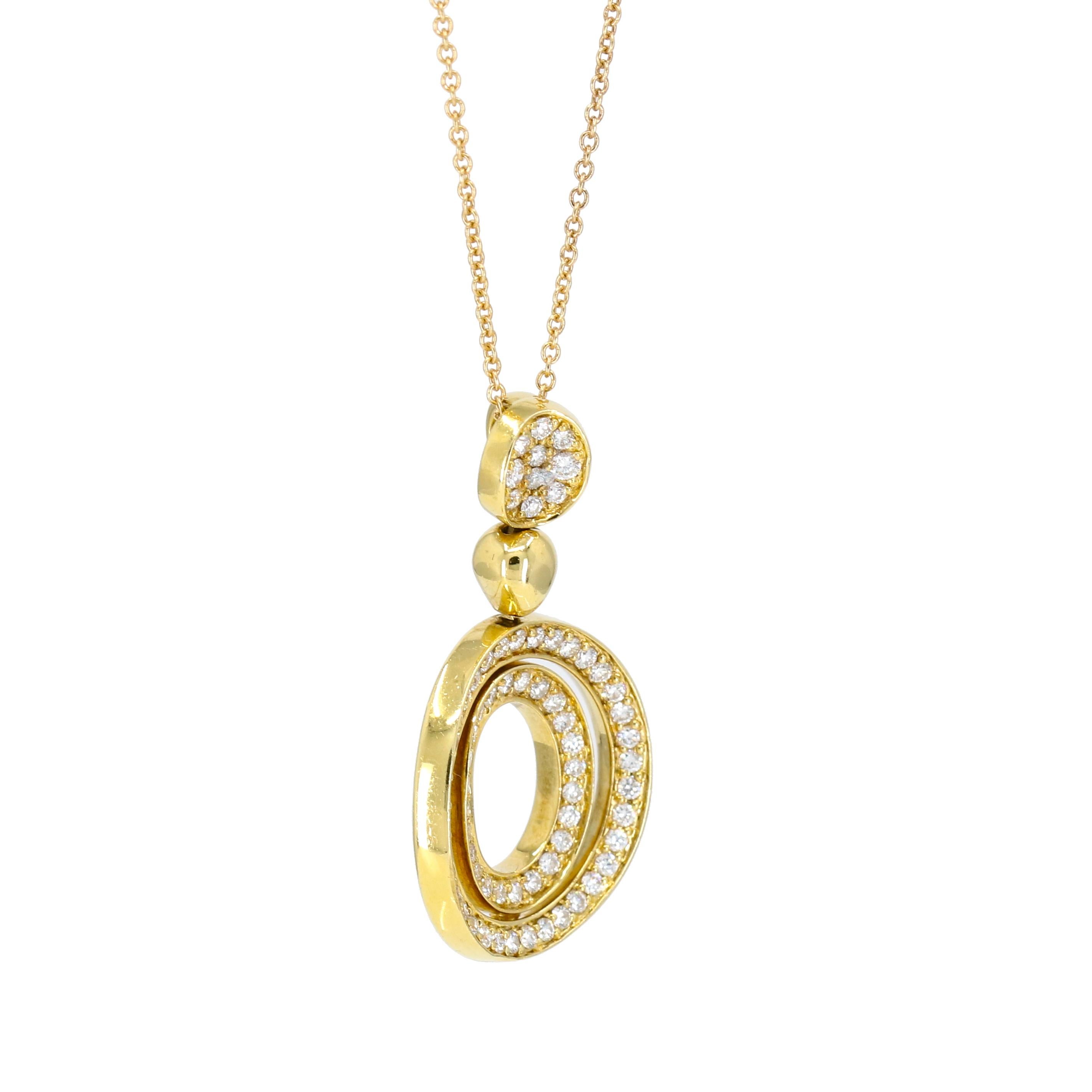 Contemporary .70 Carat 18 Karat Yellow Gold Diamond Round Drop Pendant Necklace For Sale