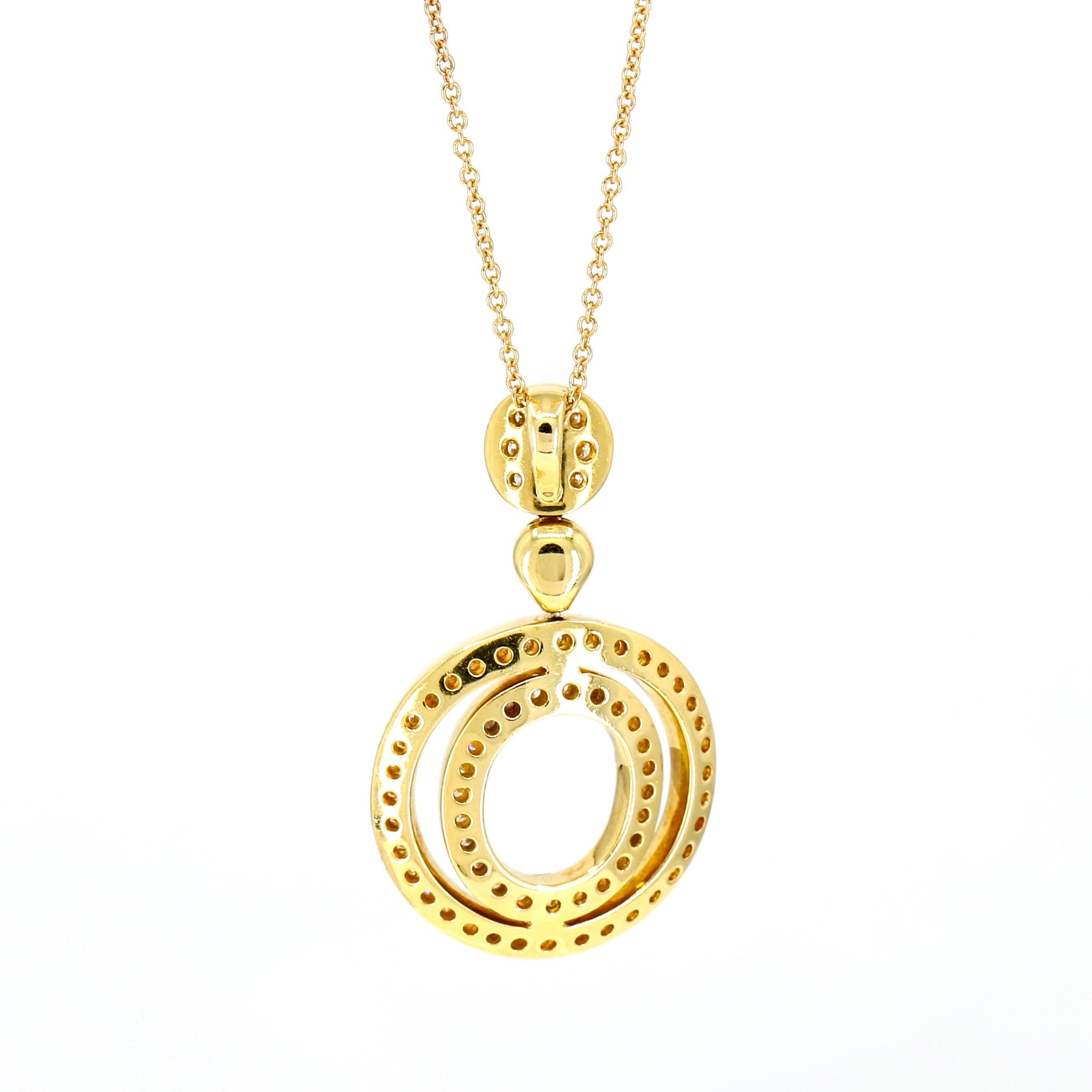 Round Cut .70 Carat 18 Karat Yellow Gold Diamond Round Drop Pendant Necklace For Sale