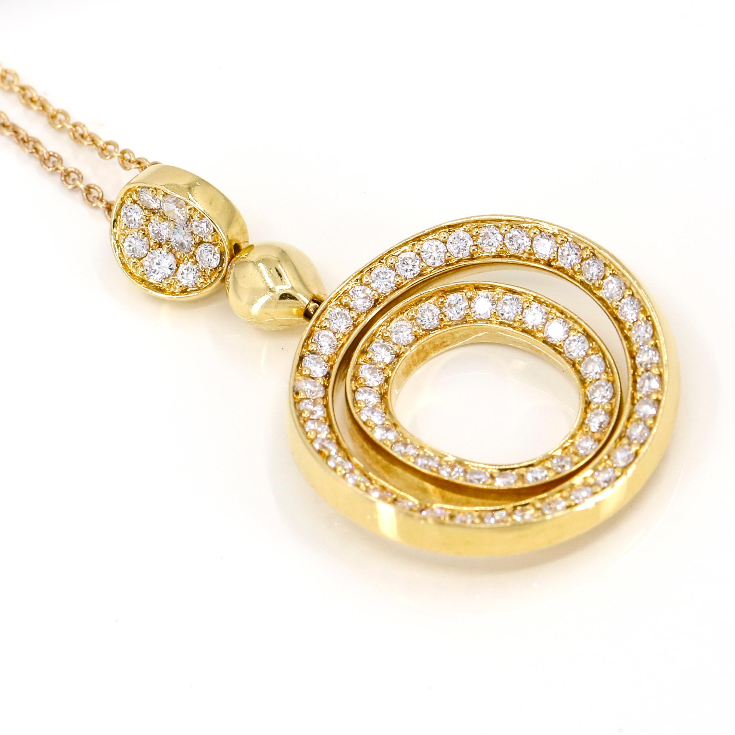 .70 Carat 18 Karat Yellow Gold Diamond Round Drop Pendant Necklace In Excellent Condition For Sale In Fort Lauderdale, FL