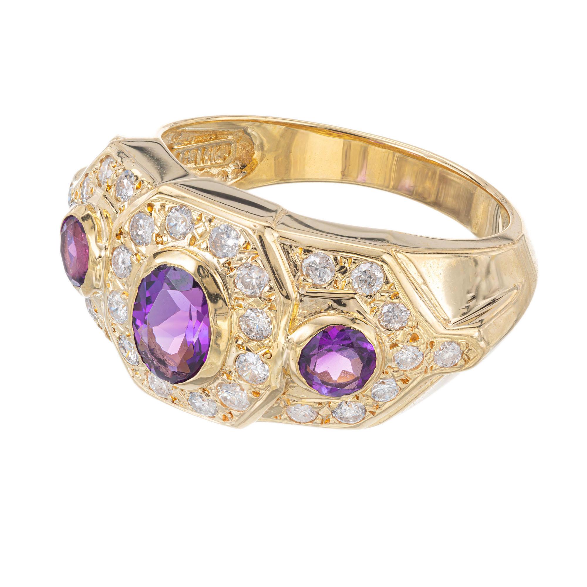 Oval Cut .70 Carat Amethyst Diamond Yellow Gold Cocktail Ring For Sale