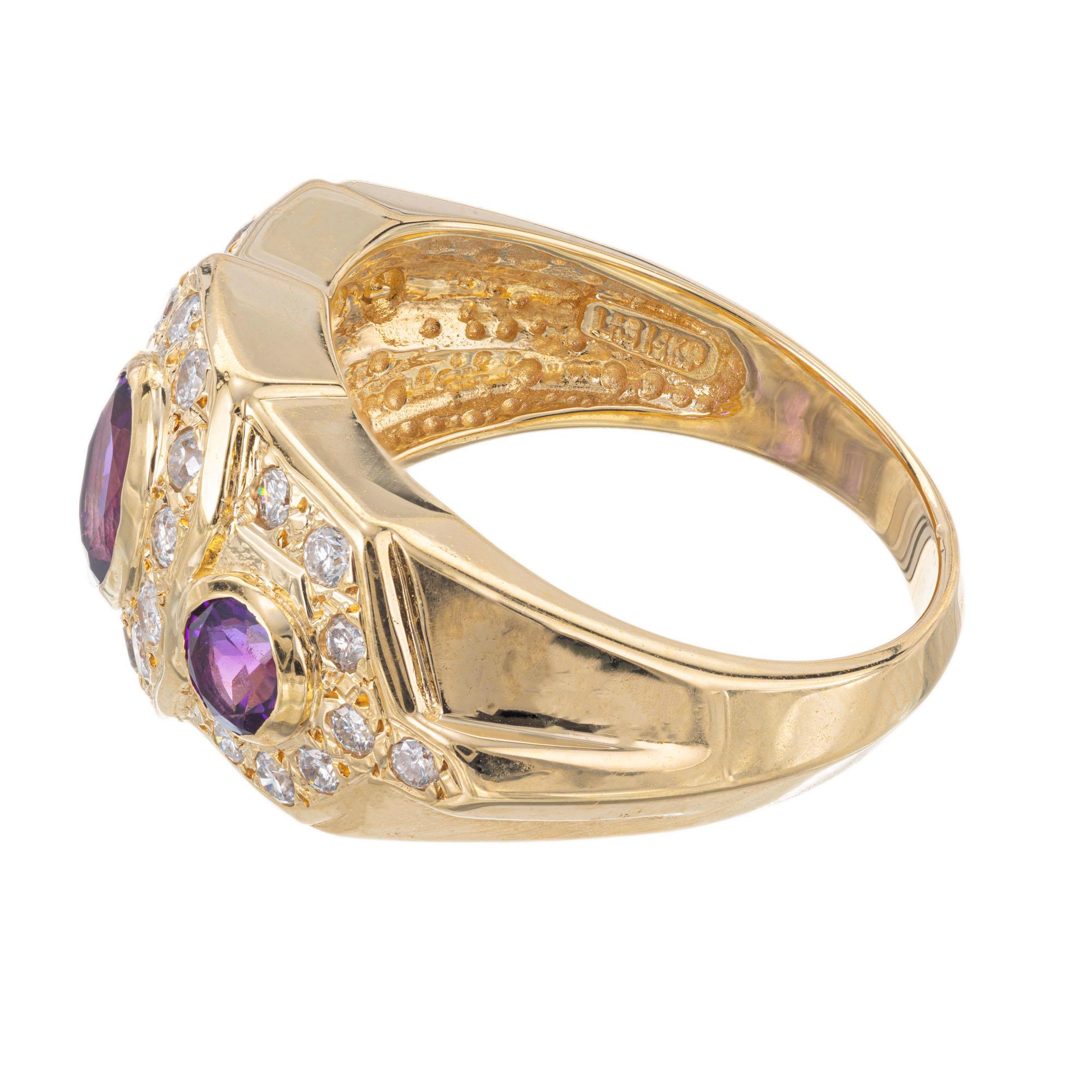 .70 Carat Amethyst Diamond Yellow Gold Cocktail Ring In Excellent Condition For Sale In Stamford, CT