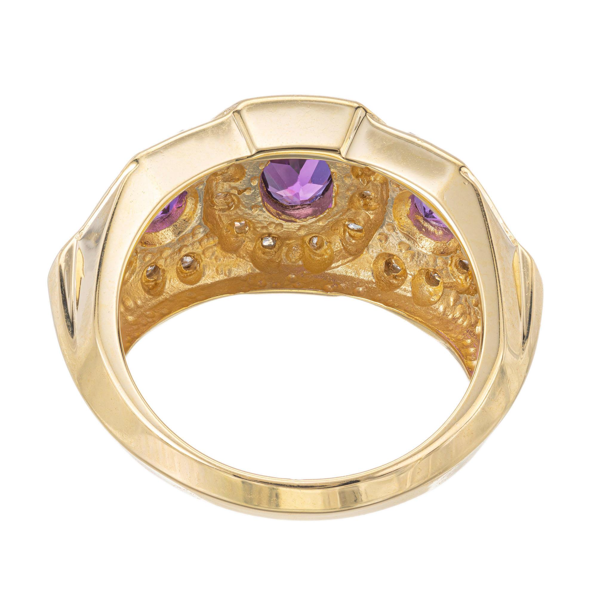 Women's .70 Carat Amethyst Diamond Yellow Gold Cocktail Ring For Sale