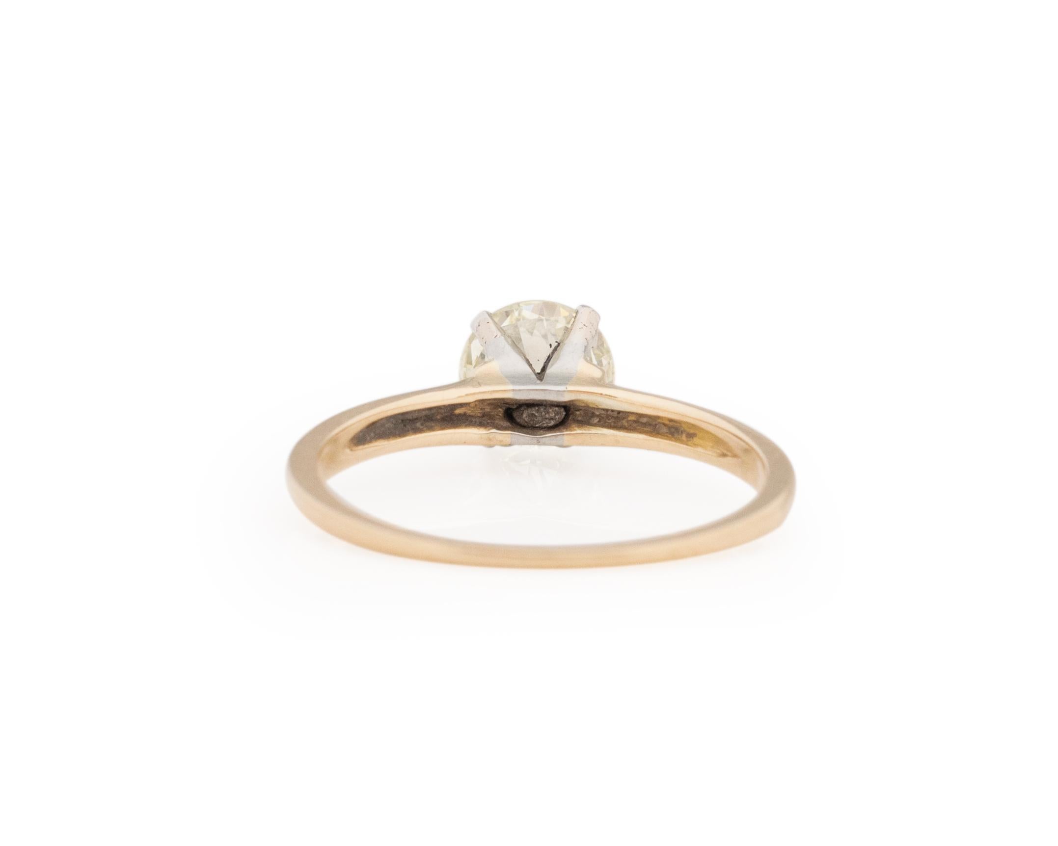 Old European Cut .70 Carat Art Deco Diamond 14 Karat Yellow Gold Engagement Ring For Sale