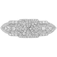 Antique 7.0 Carat Art Deco Diamond Double-Clip Brooch with Geometric Shape