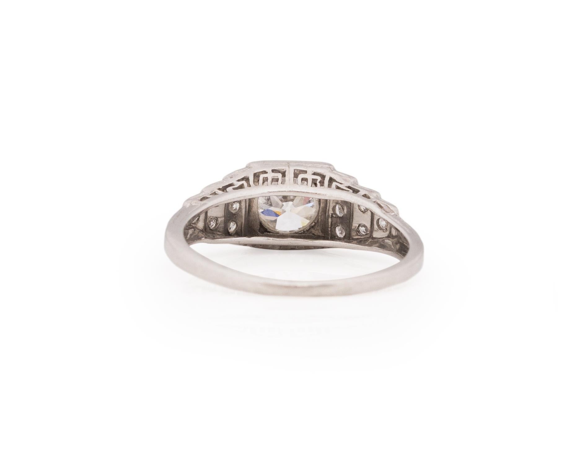 Taglio antico europeo Anello di fidanzamento in platino con diamante Art Deco da .70 carati in vendita