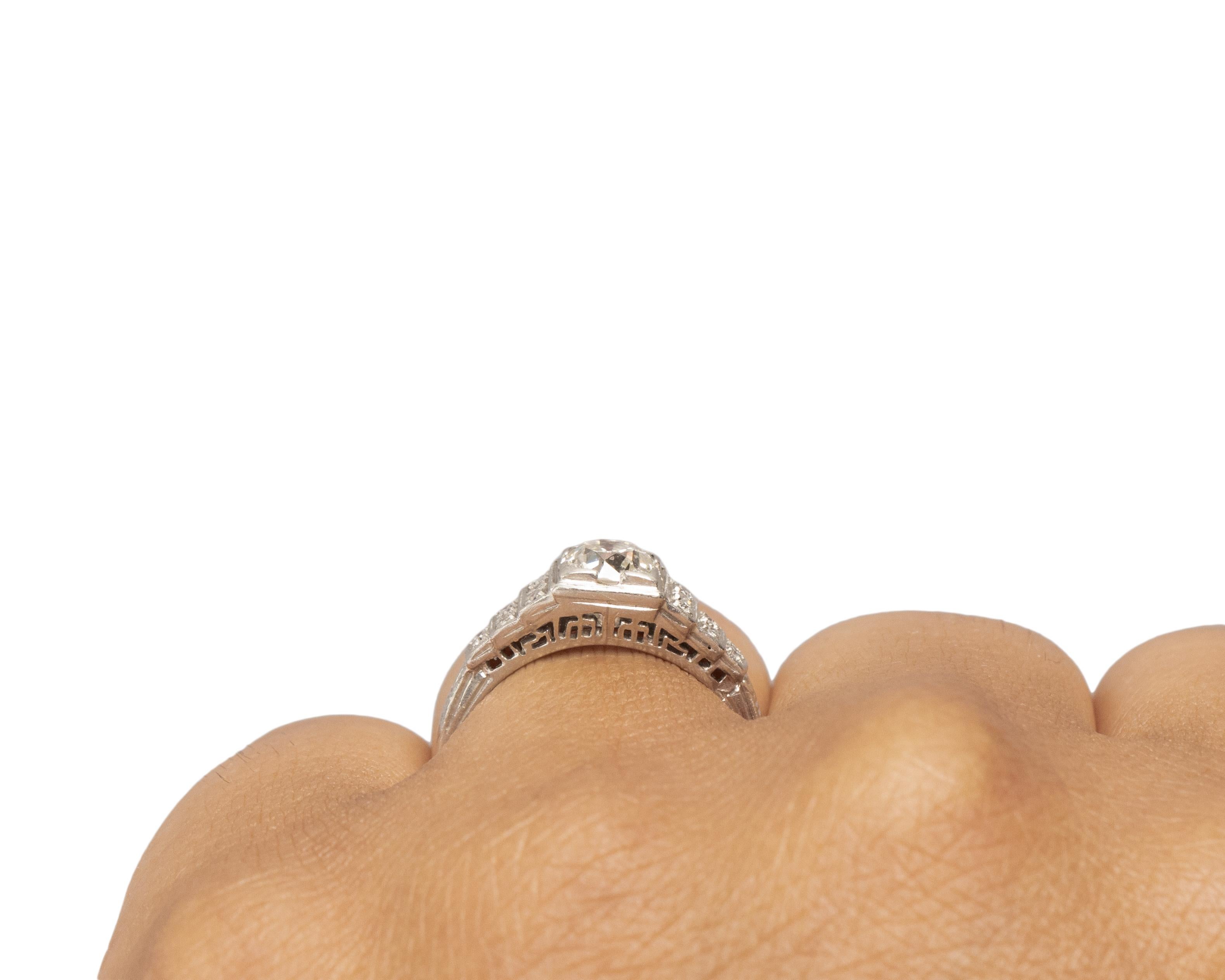 Old European Cut .70 Carat Art Deco Diamond Platinum Engagement Ring For Sale