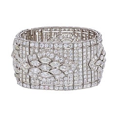 70 Carat Art Deco Wide Fit Platinum Diamond Bracelet