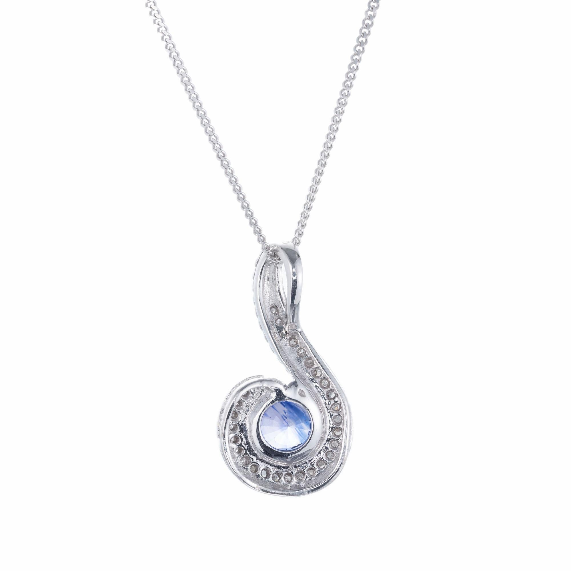 Women's .70 Carat Blue Tanzanite Diamond White Gold Swirl Pendant Necklace For Sale