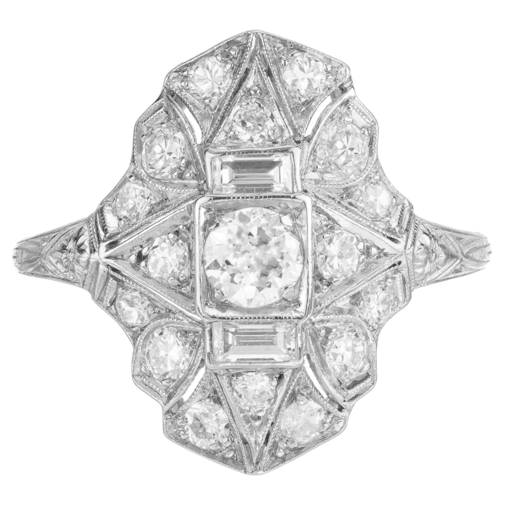.70 Carat Diamond Filigree Art Deco Platinum Ring en vente