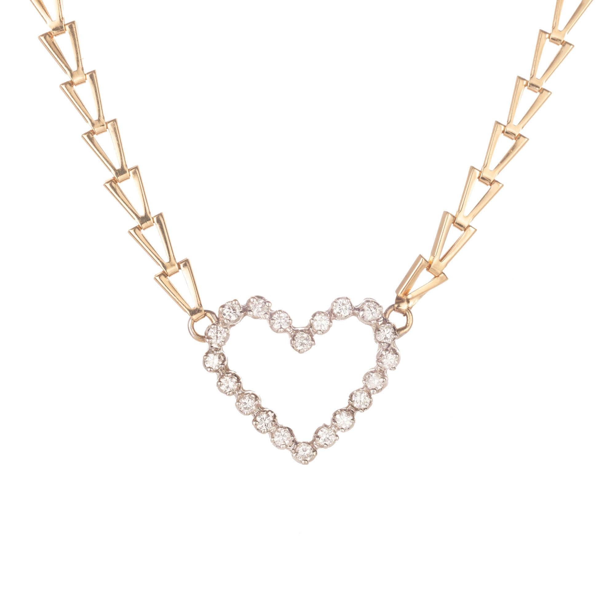 .70 Carat Diamond Heart Two-Tone White Yellow Gold Pendant Necklace