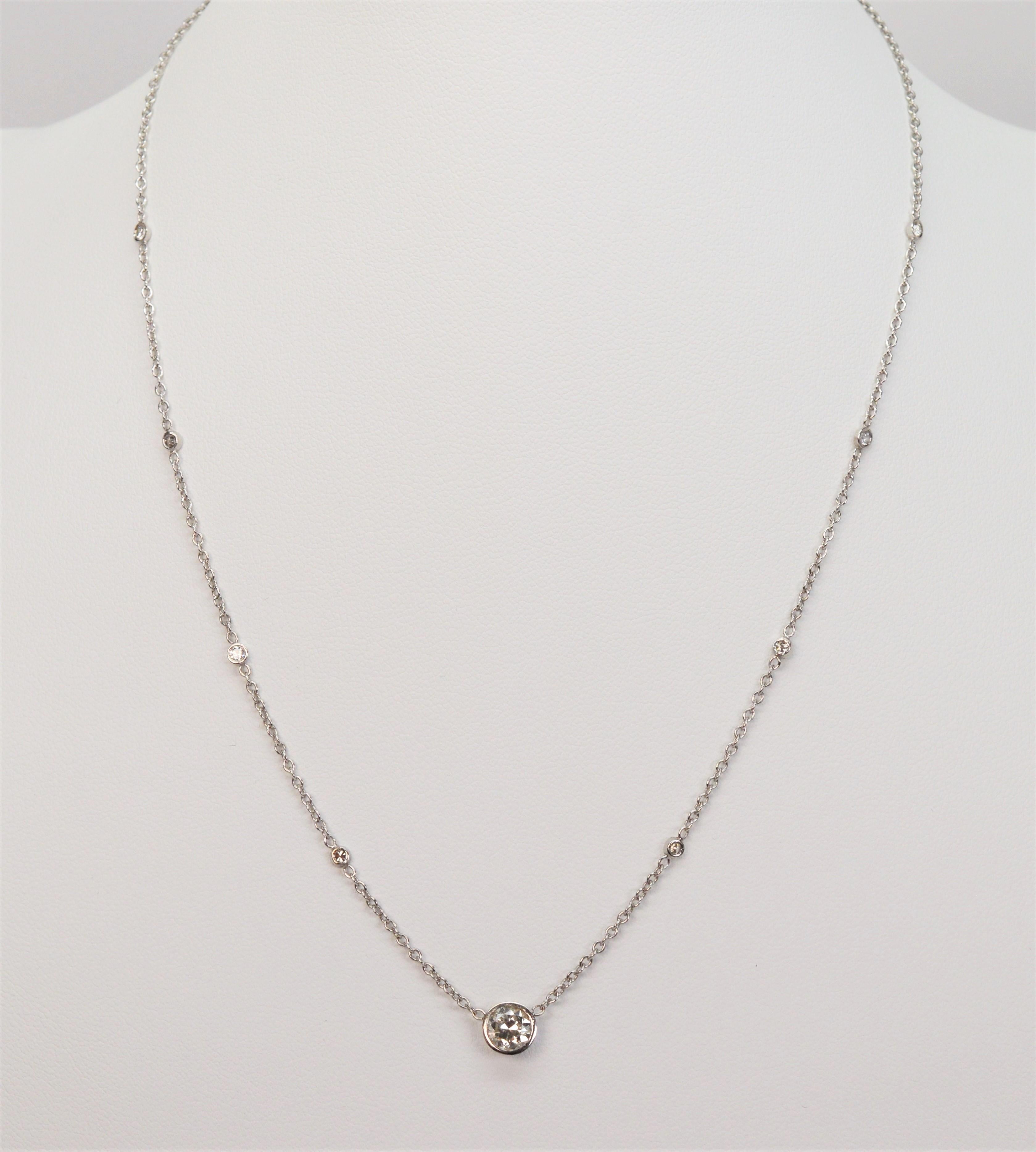 Women's .70 Carat Diamond Station 14 Karat White Gold Chain Necklace For Sale