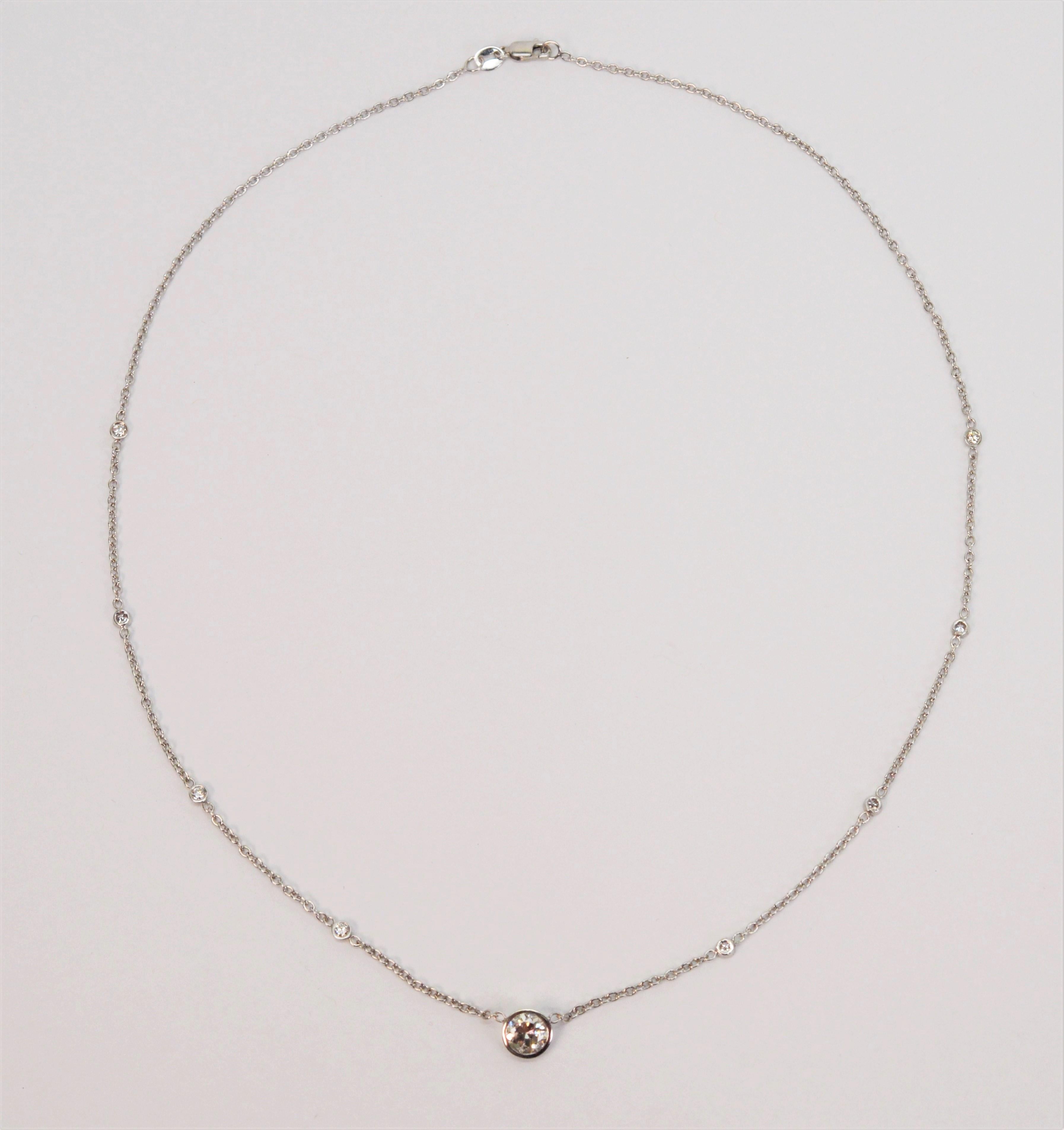 .70 Carat Diamond Station 14 Karat White Gold Chain Necklace For Sale 3