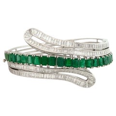 7.0 Carat Emerald and Diamond Bangle Bracelet 18 Karat in Stock