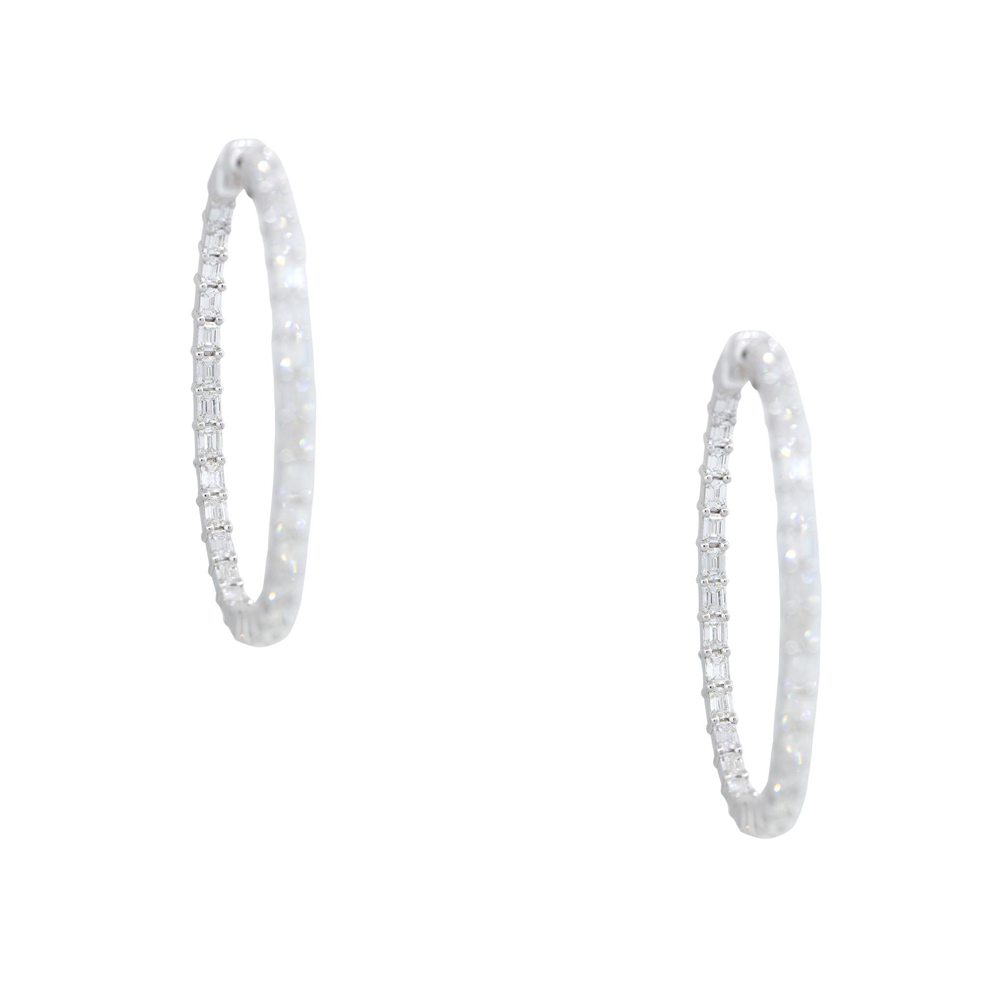 Modern 7.0 Carat Emerald Cut Diamond Inside-Out Hoop Earrings 18 Karat In Stock For Sale