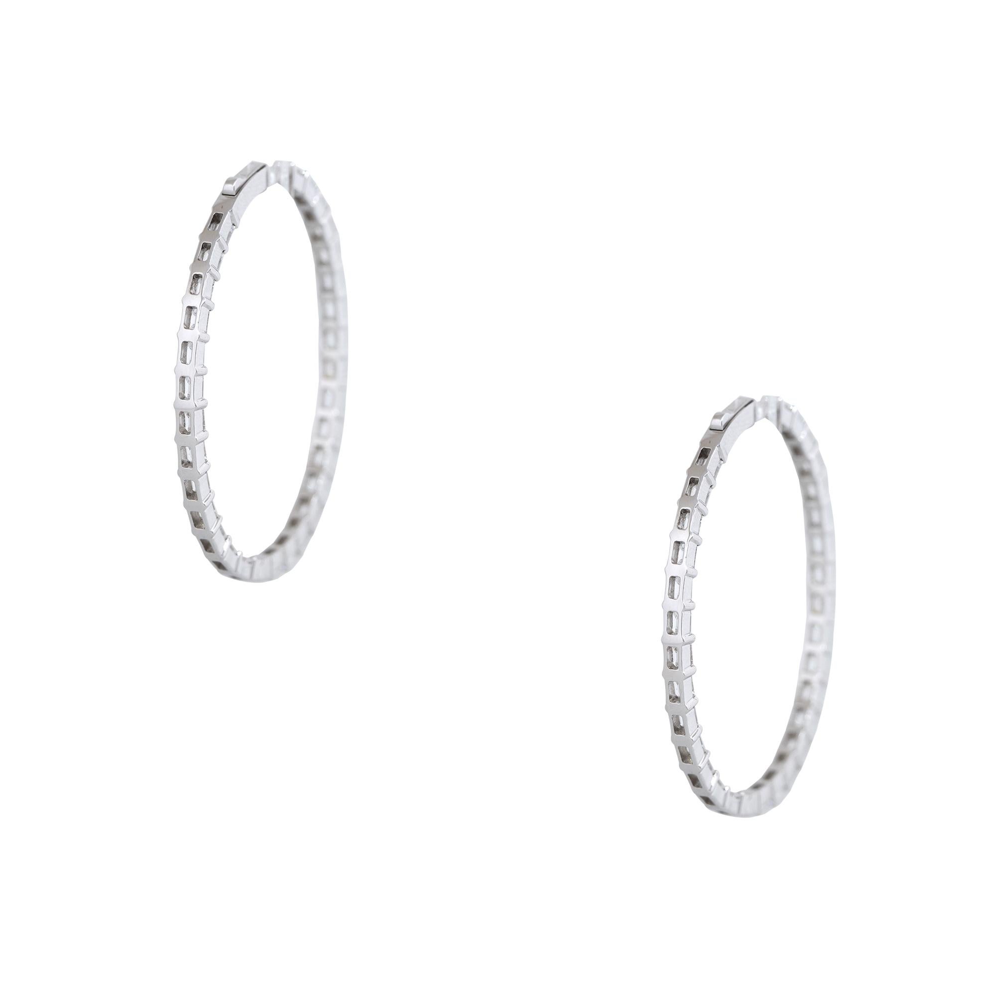 7.0 Carat Emerald Cut Diamond Inside-Out Hoop Earrings 18 Karat In Stock For Sale 1