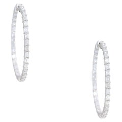 7.0 Carat Emerald Cut Diamond Inside-Out Hoop Earrings 18 Karat In Stock