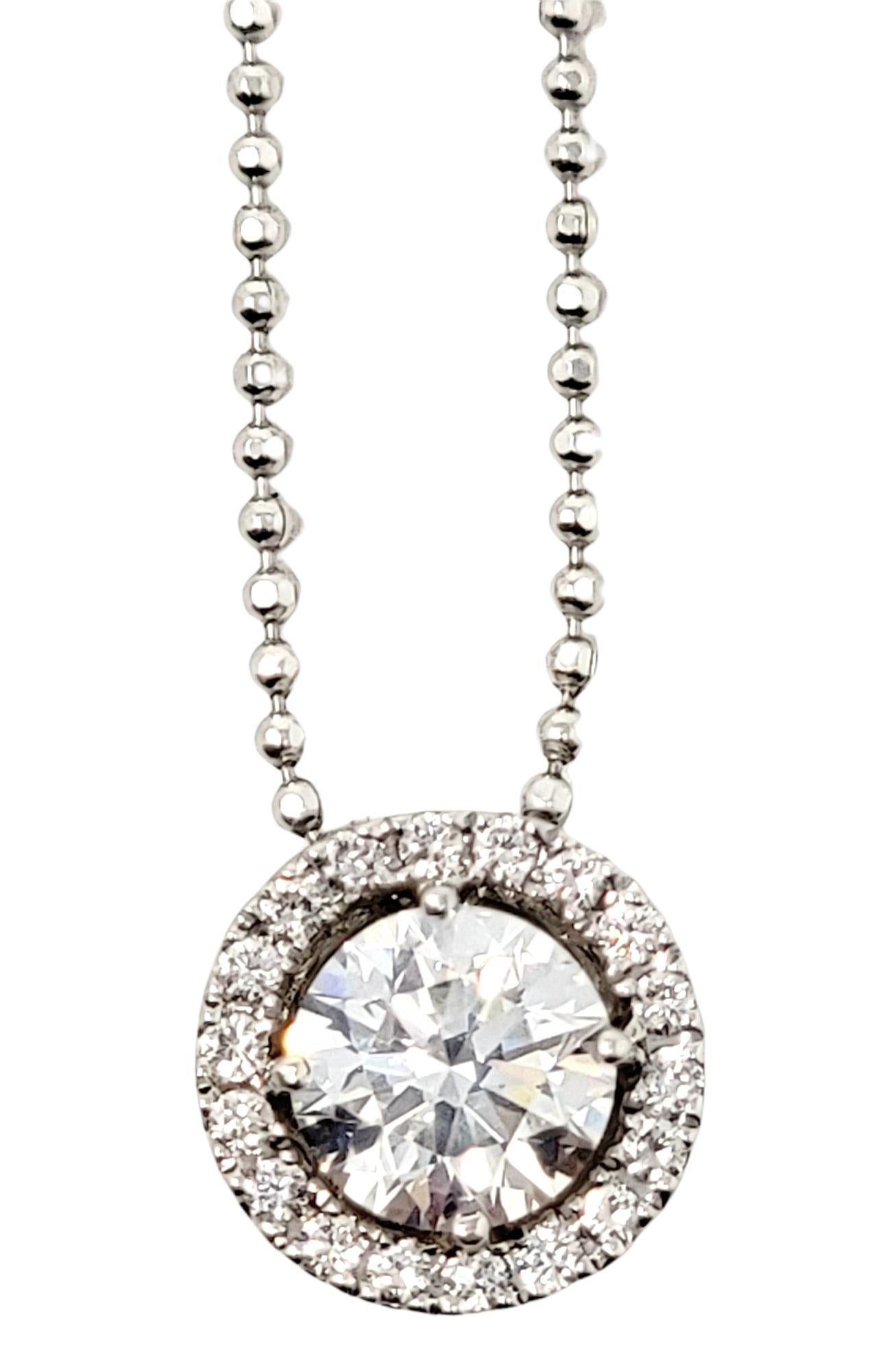Contemporary .70 Carat GIA Round Brilliant Diamond with Halo 18 Karat White Gold Necklace  For Sale