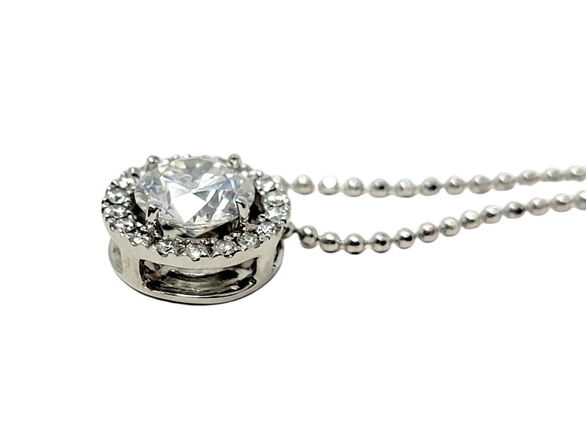Round Cut .70 Carat GIA Round Brilliant Diamond with Halo 18 Karat White Gold Necklace  For Sale