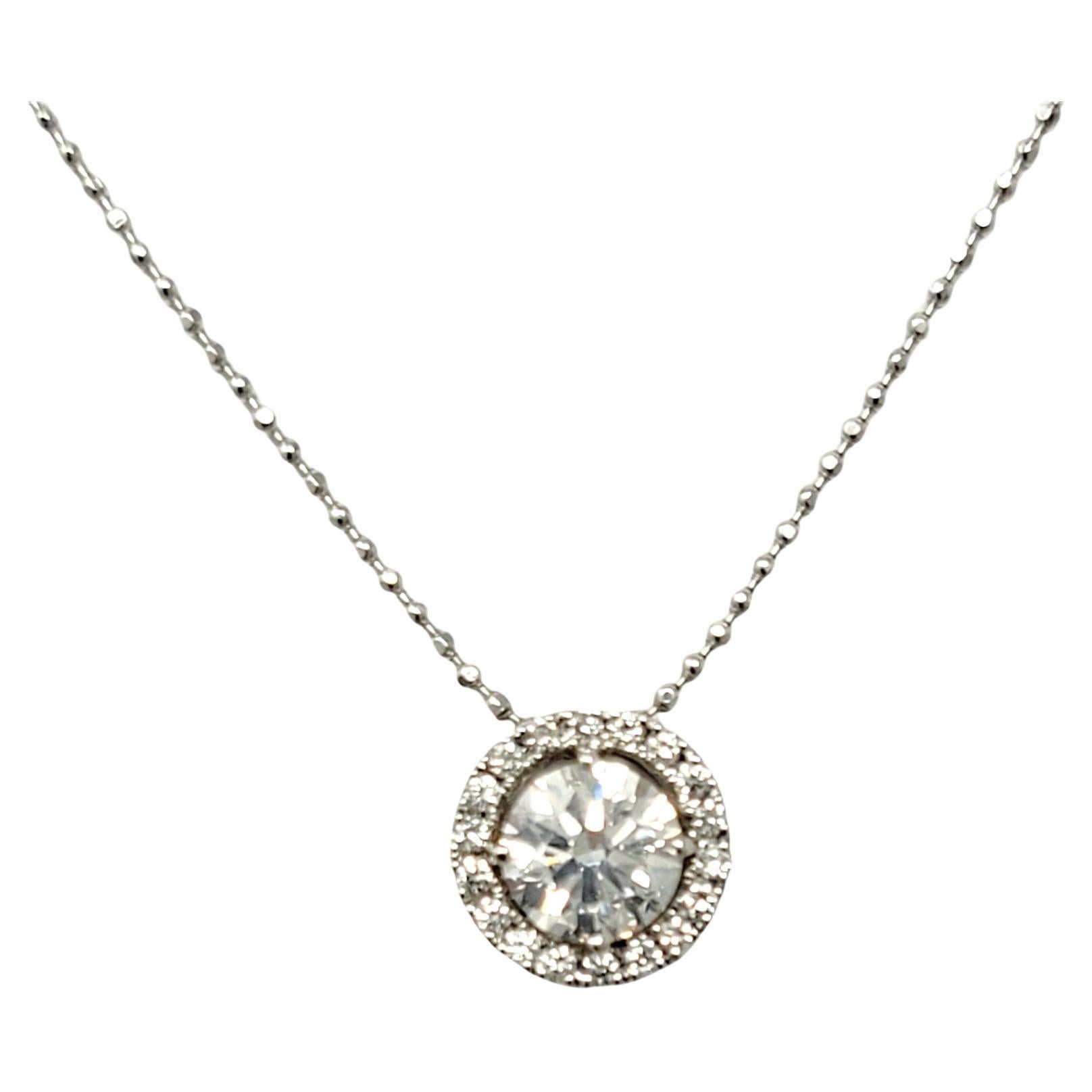 .70 Carat GIA Round Brilliant Diamond with Halo 18 Karat White Gold Necklace  For Sale