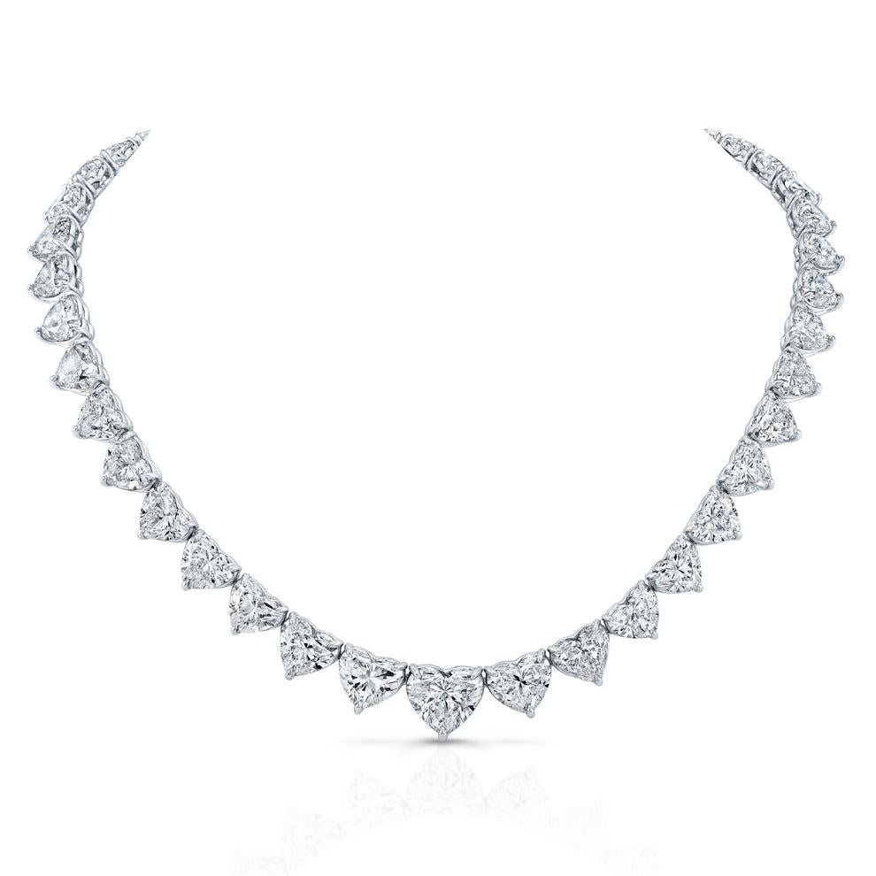 Heart Cut 70-Carat Heart-Diamond Rivière Necklace F-G-H Color  VS Clarity  GIA For Sale
