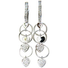 .70 Carat Hearts and Rings Diamonds Dangle Earrings 14 Karat G/VS