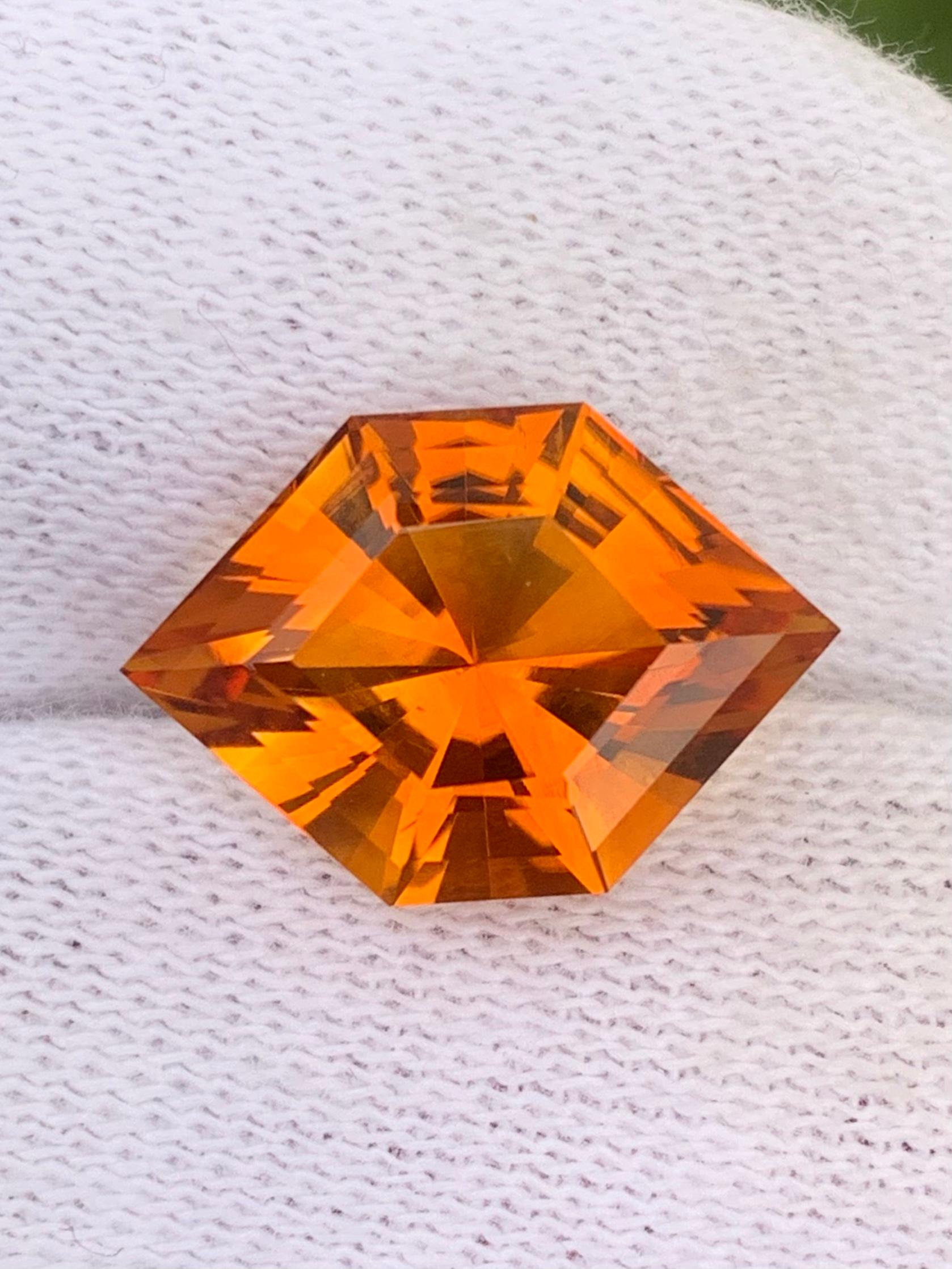 Arts and Crafts 7.0 Carat Hexagon Fancy Cut Loose Mandarin Citrine for Jewelry Making For Sale