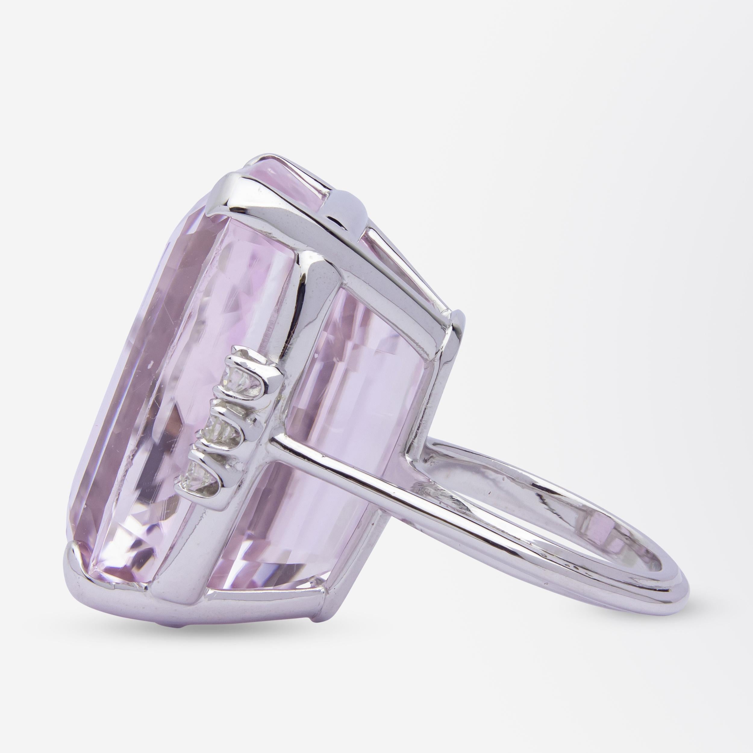 Modernist 70 Carat Kunzite & Diamond Cocktail Ring For Sale