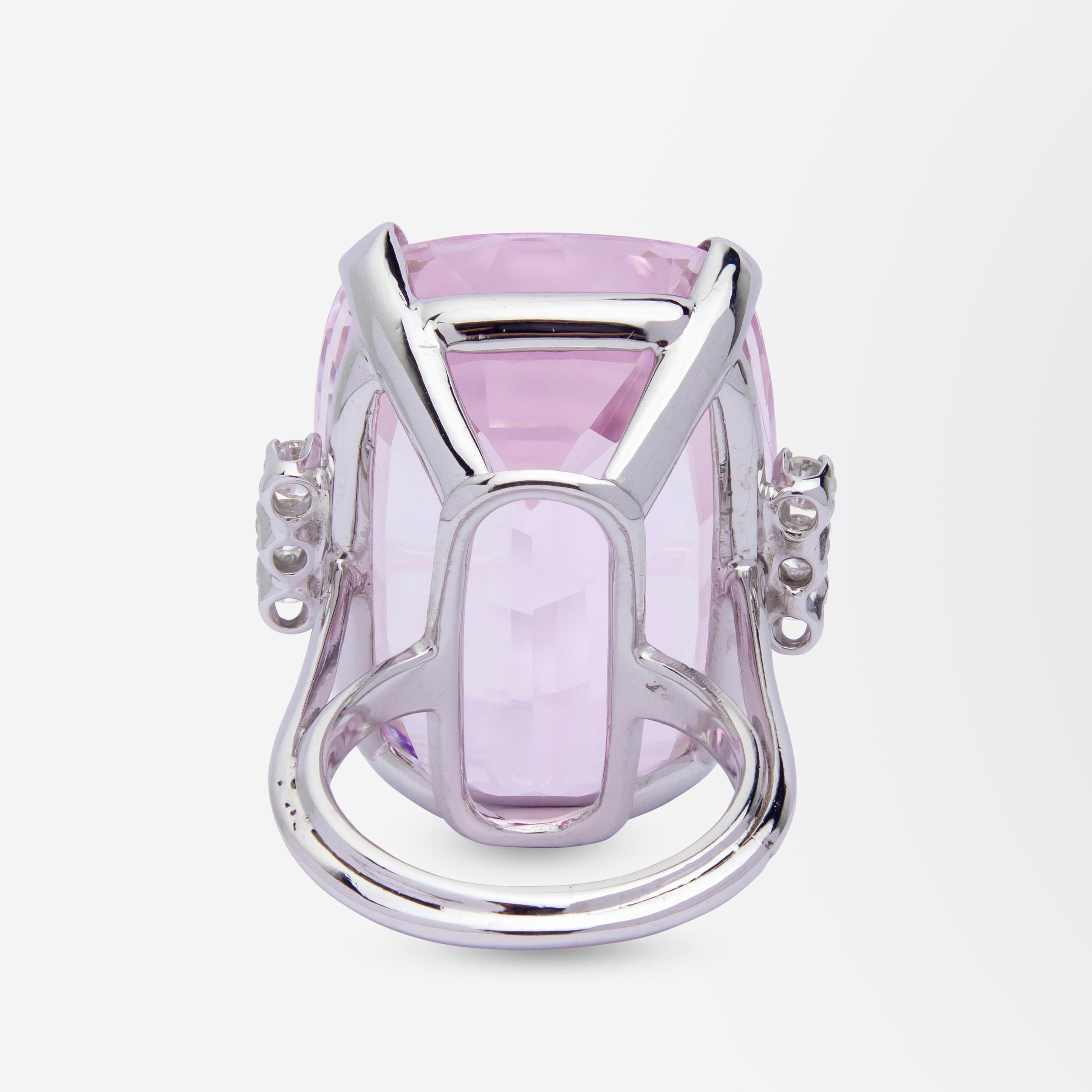 Brilliant Cut 70 Carat Kunzite & Diamond Cocktail Ring For Sale